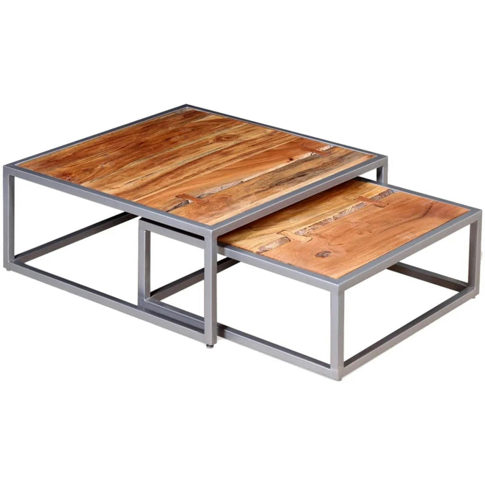 Handcrafted Acacia Wood & Steel Nesting Coffee Table Set