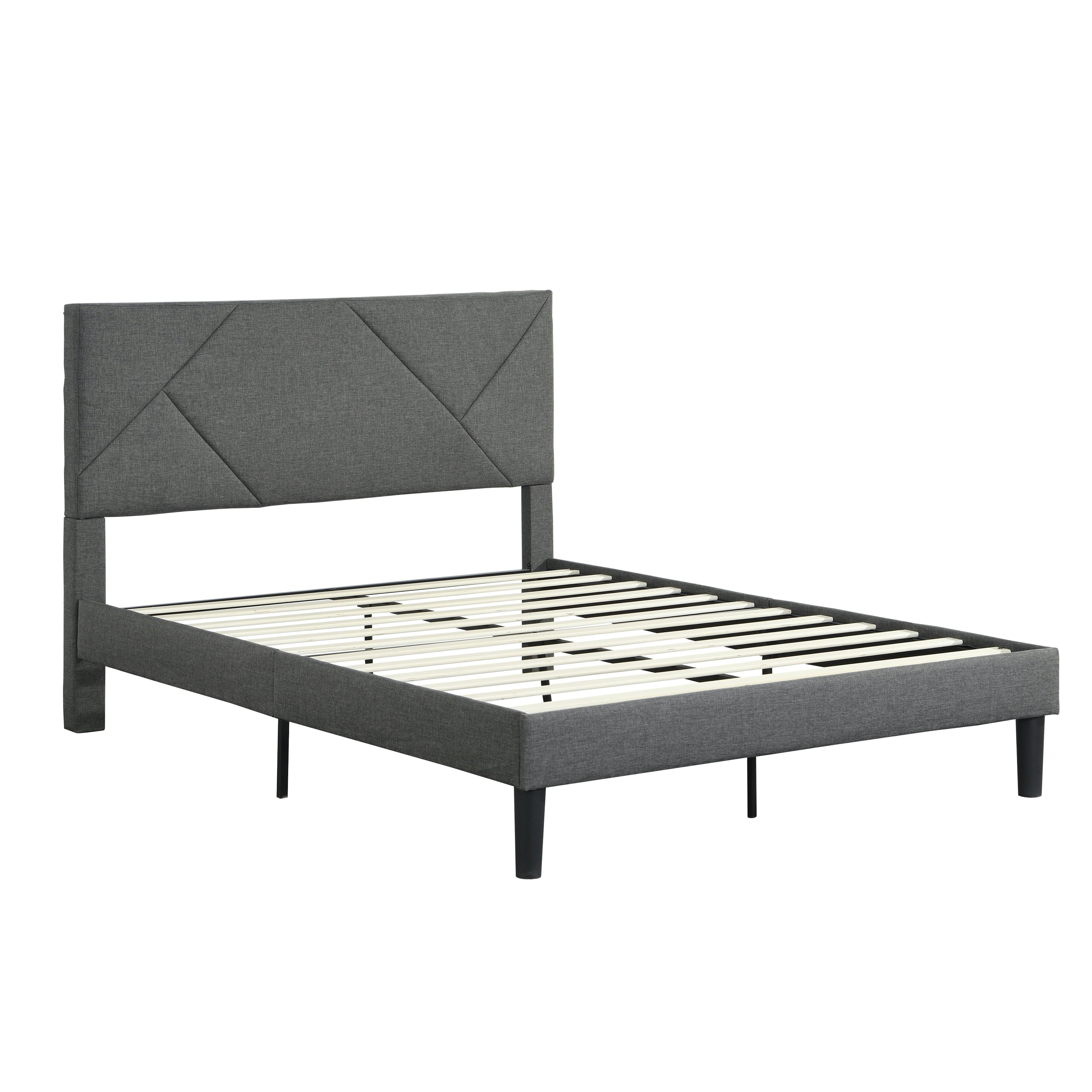 Raina Transitional Gray Upholstered Full Platform Bed with Engineered Wood Frame