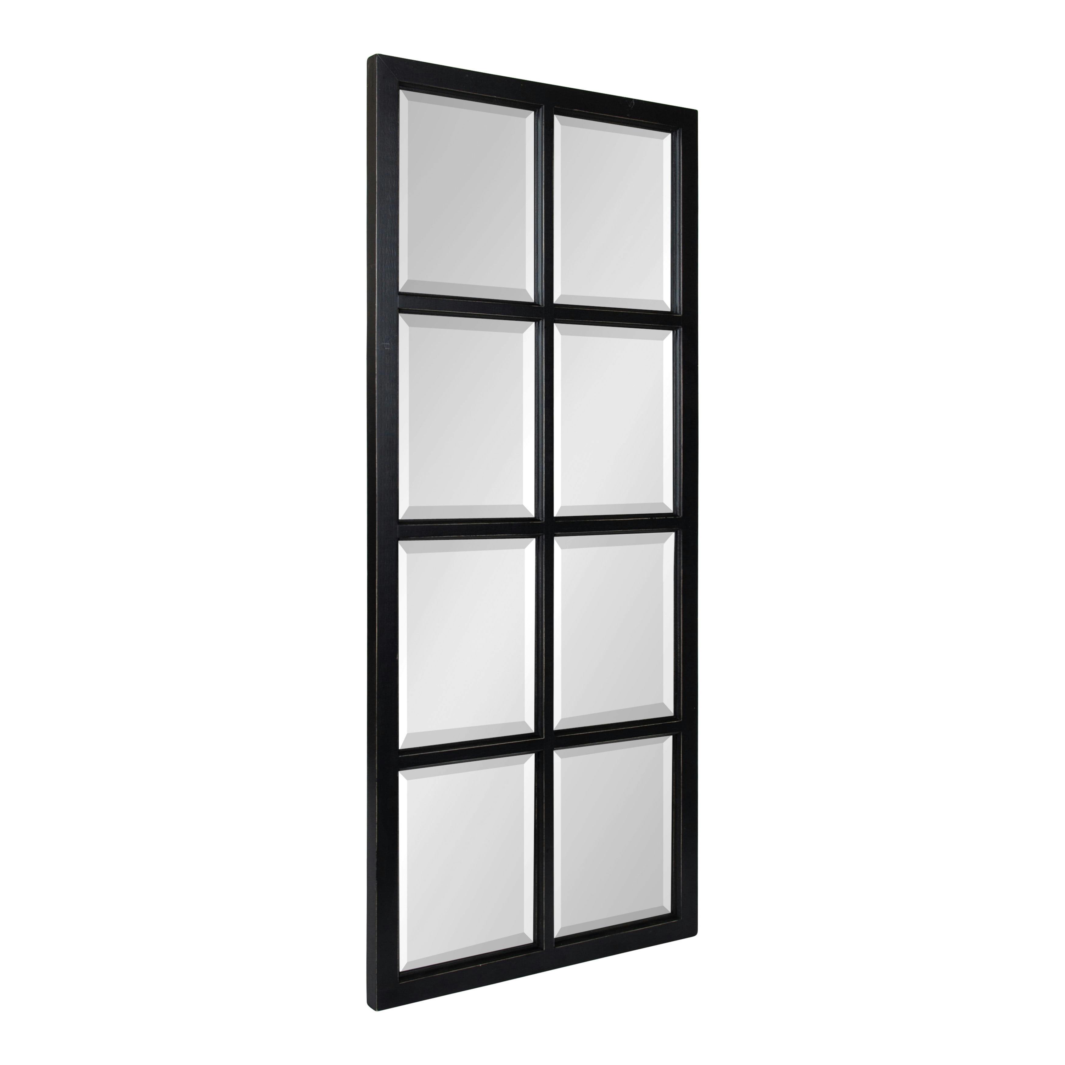 Rustic Black Wood 8-Panel Windowpane Wall Mirror, 22x46