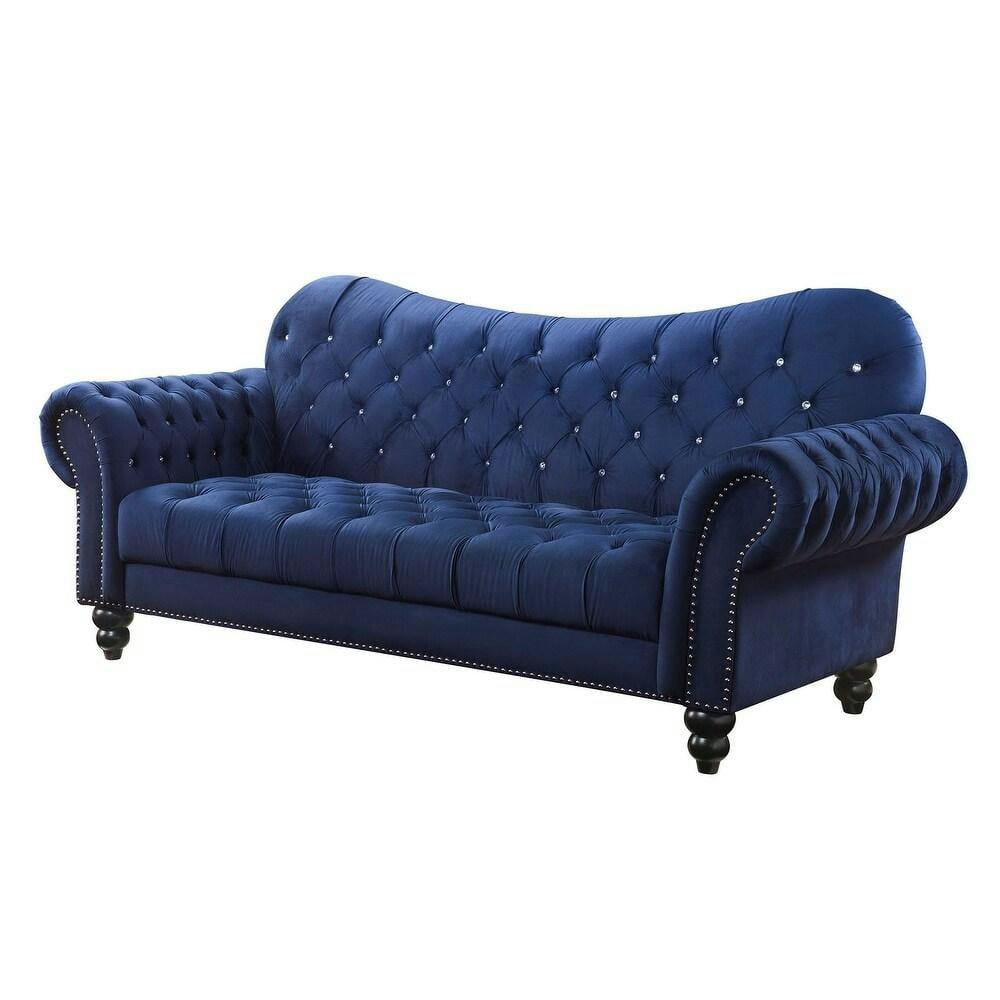 Luxurious Navy Blue Velvet Chesterfield Sofa with Nailhead Accents