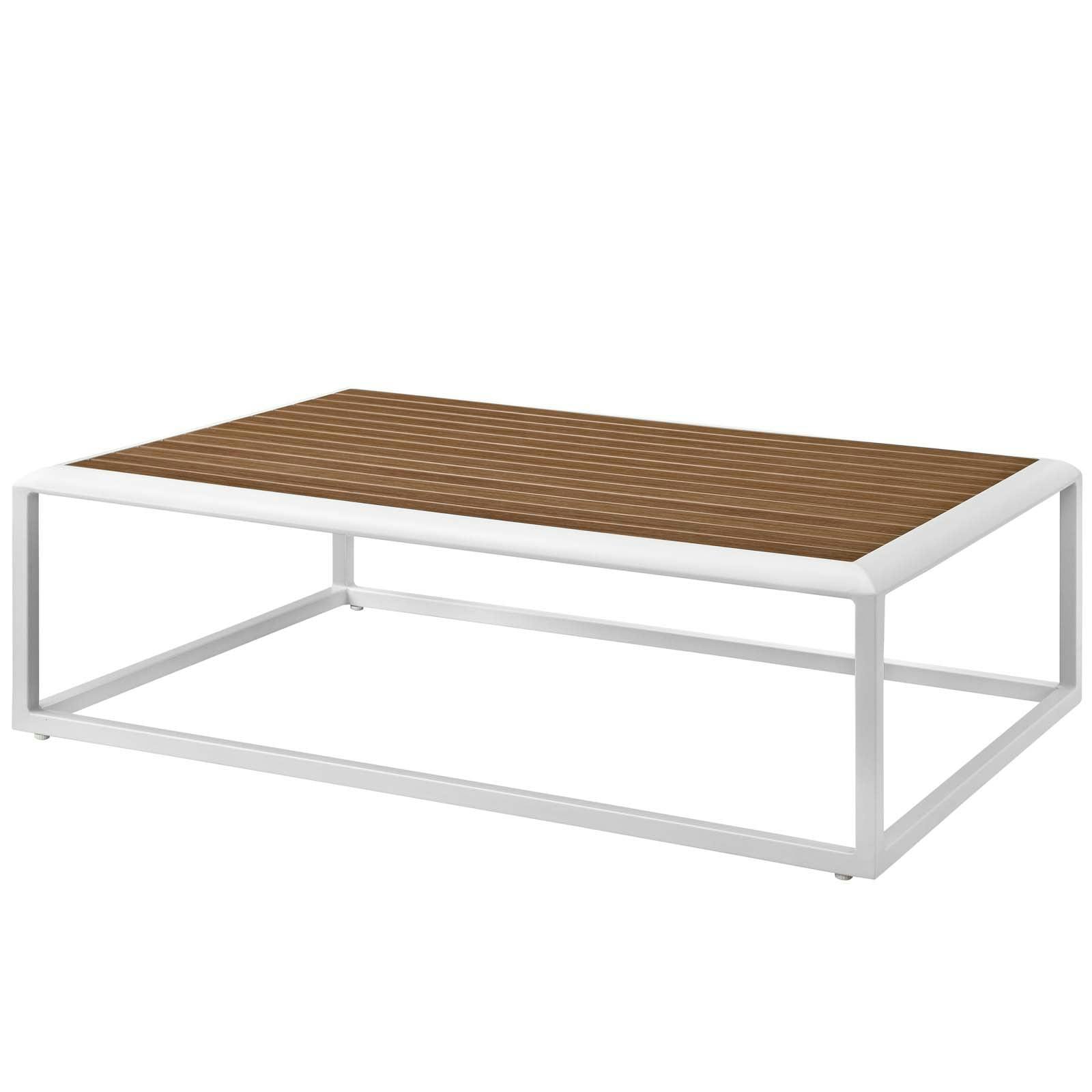 Contemporary 45'' White & Natural Aluminum Faux Wood Outdoor Coffee Table