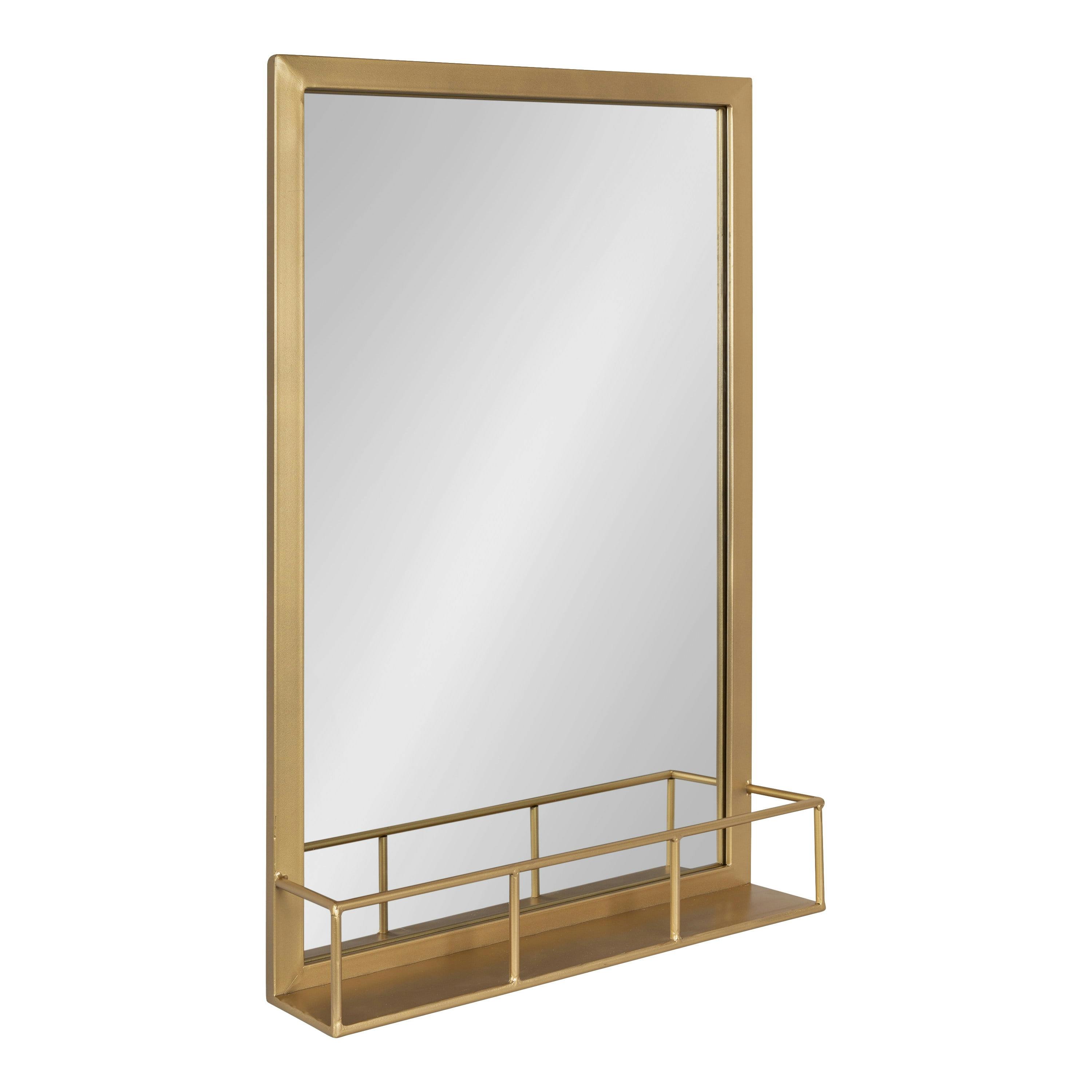 Modern Rectangular Gold Mirror with Shelf - 24x34.7 Inches