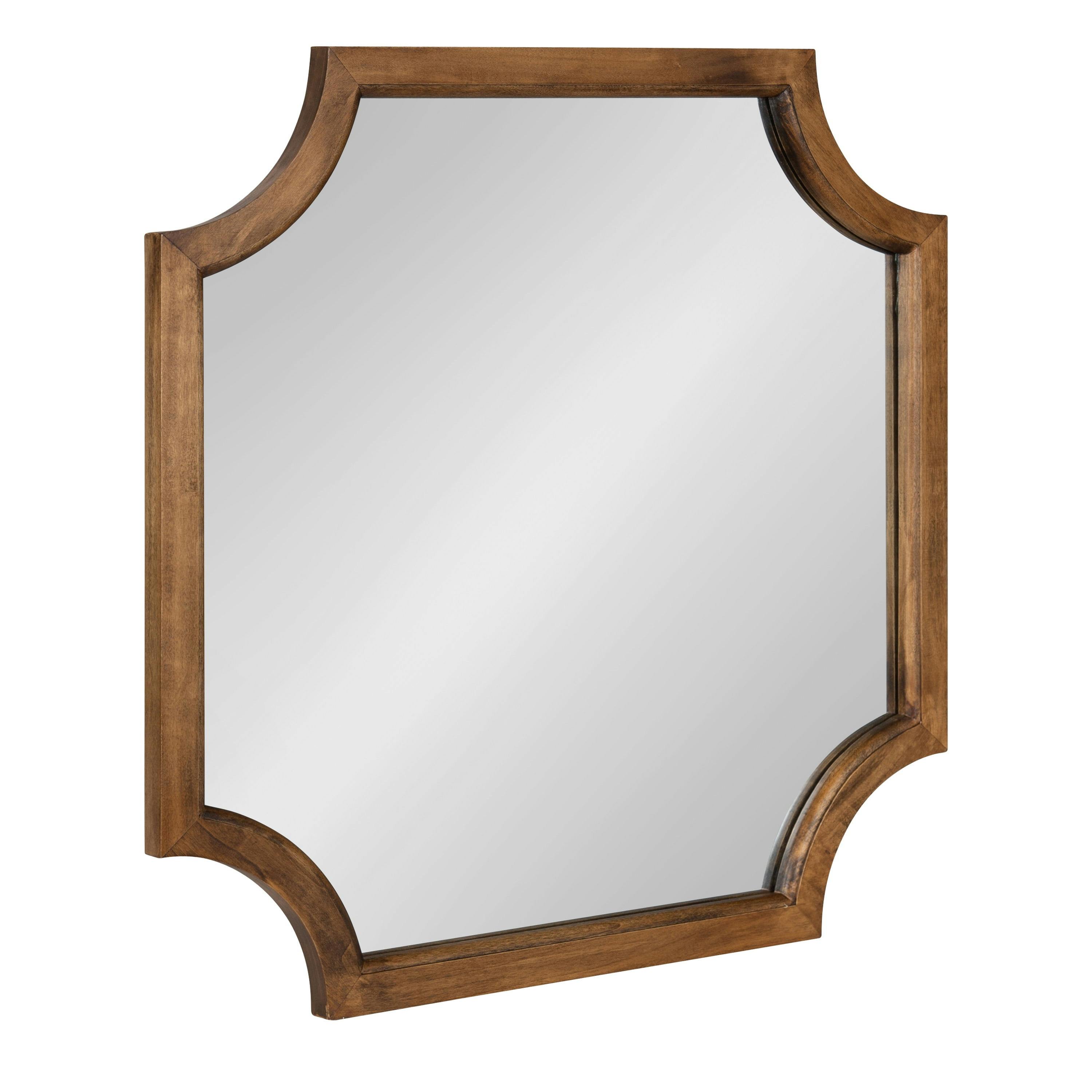 Rustic Brown Solid Wood 24" Square Scallop Wall Mirror