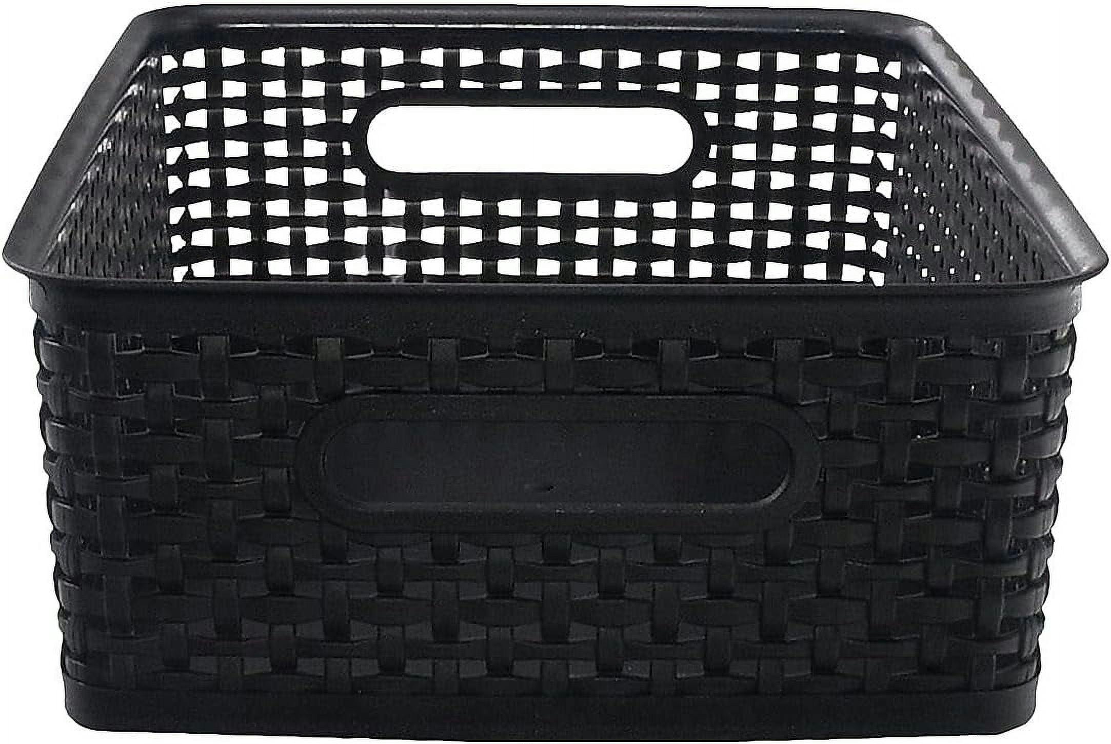 Compact Black Plastic Weave Storage Bin 14"x10.5"