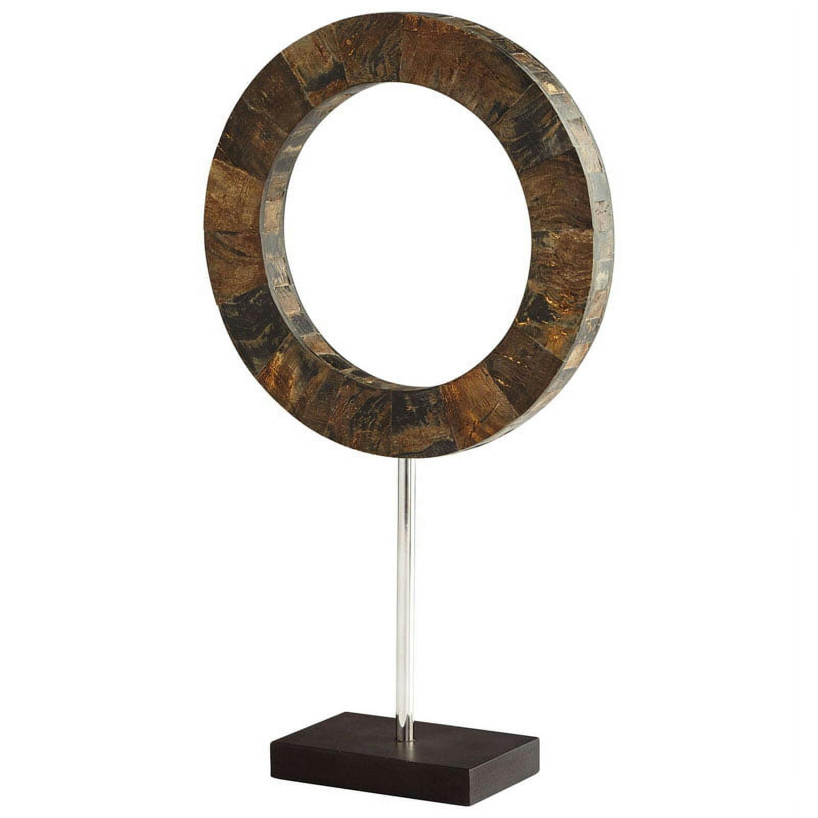 Contemporary Weathered Wood Ring Sculpture on Metal Base, 19.75"