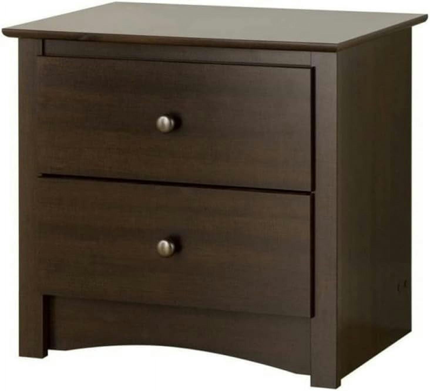 Espresso Finish Contemporary 2-Drawer Nightstand with Bronze Accents