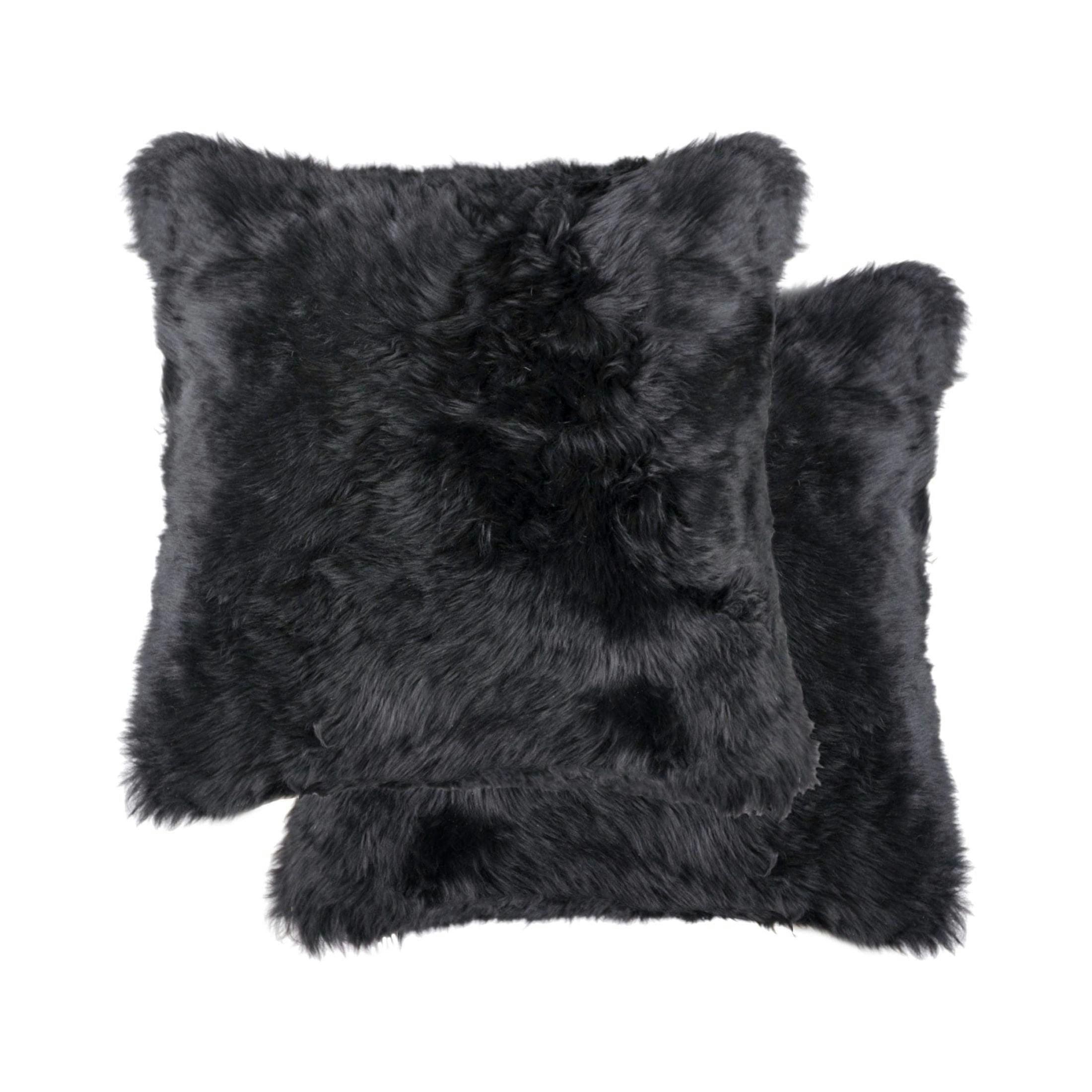 Luxurious New Zealand Sheepskin Square Pillow Set - Black 18"x18"