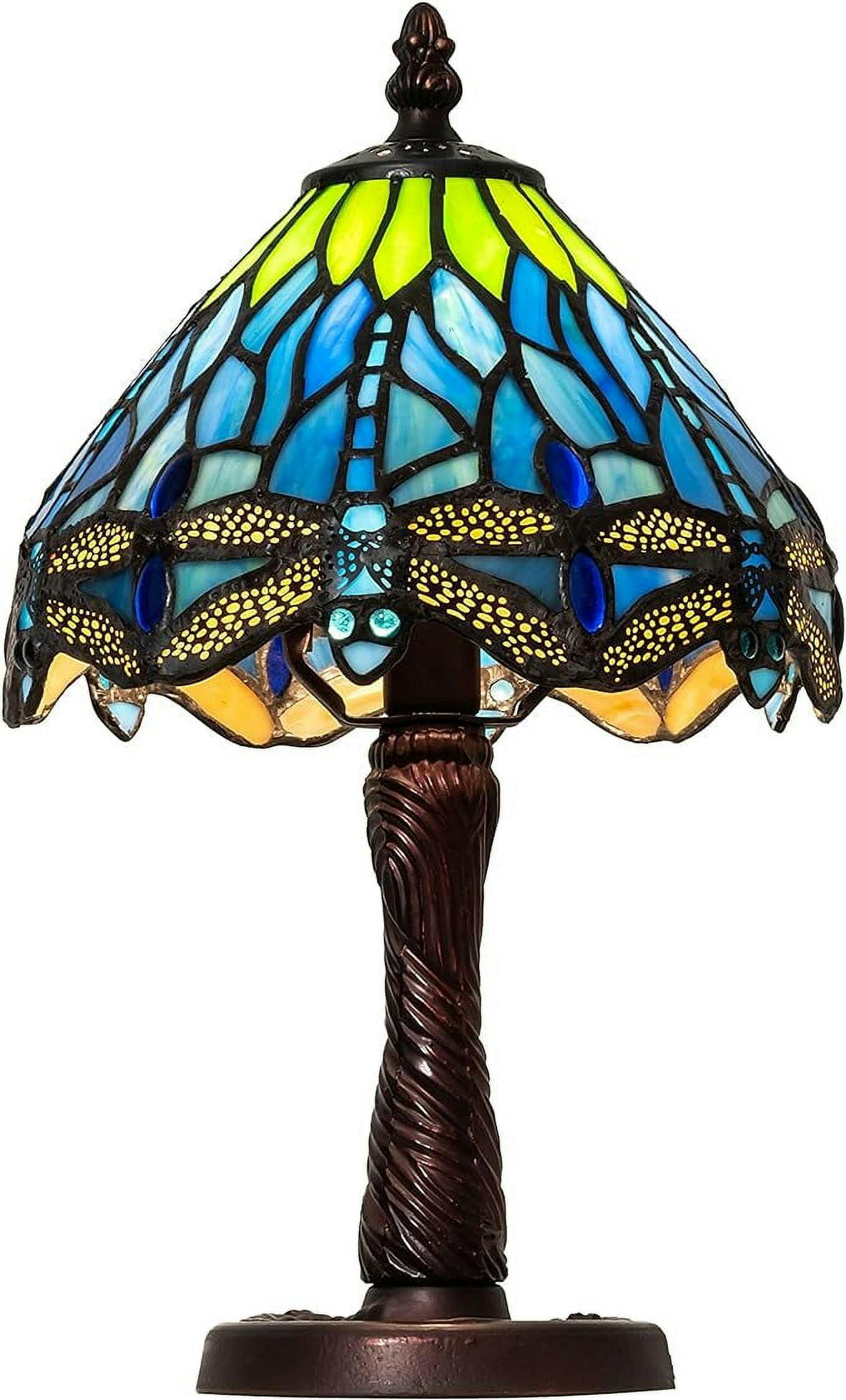 Tiffany Dragonfly 13" Mahogany Bronze Table Lamp with Stained Glass