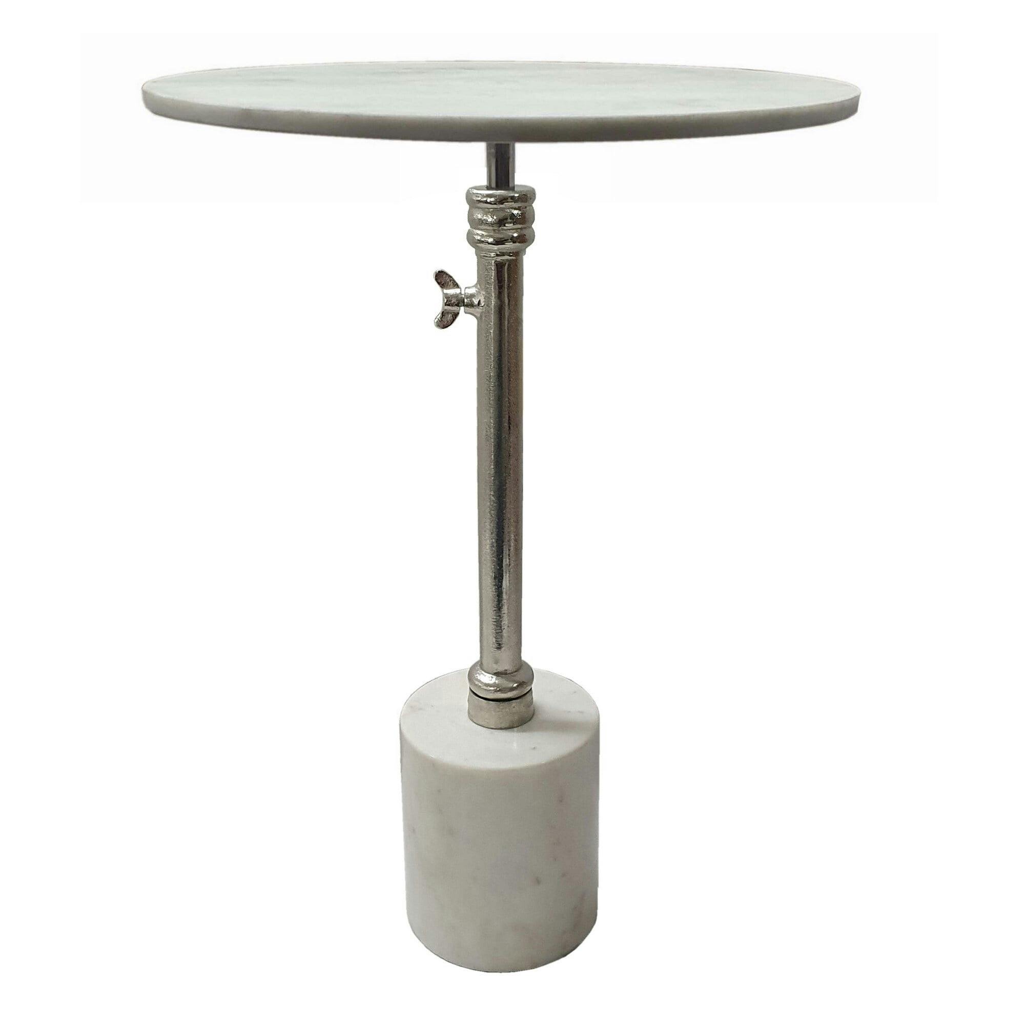 Elegant Round Stone Side Table with Adjustable Silver Aluminum Base