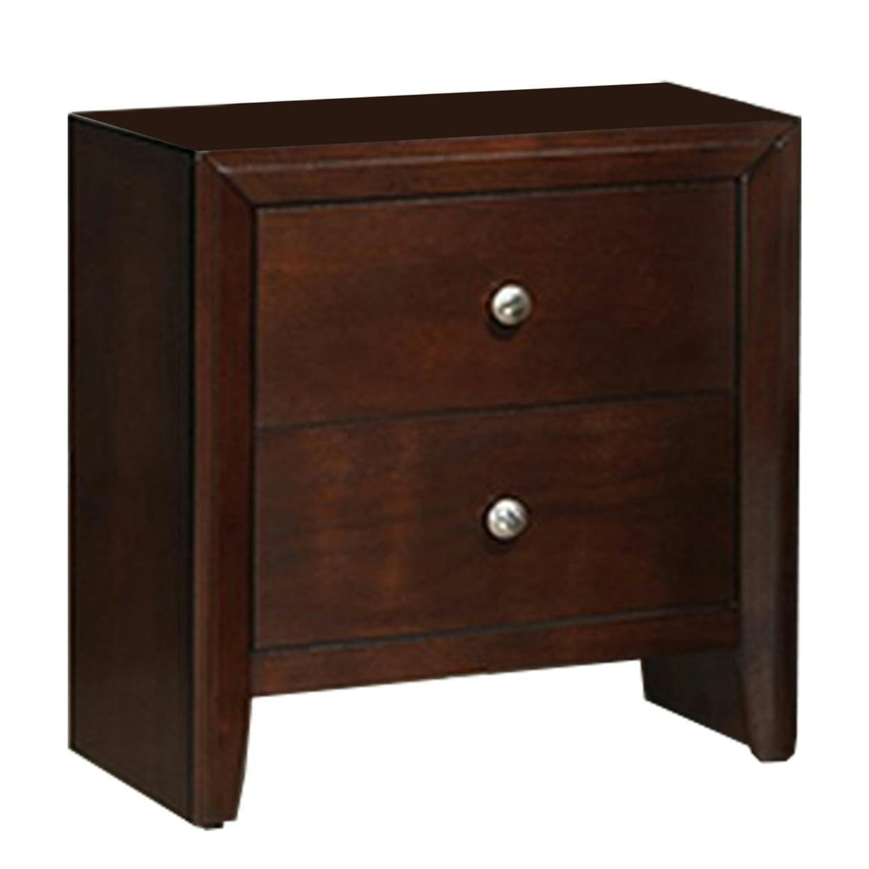 Transitional 24" Rubberwood Nightstand with Metal Pulls, Brown