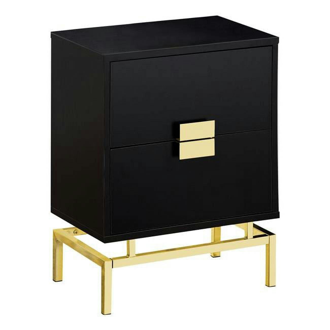 Cappuccino and Gold Rectangular Nightstand with Storage and Metal Base
