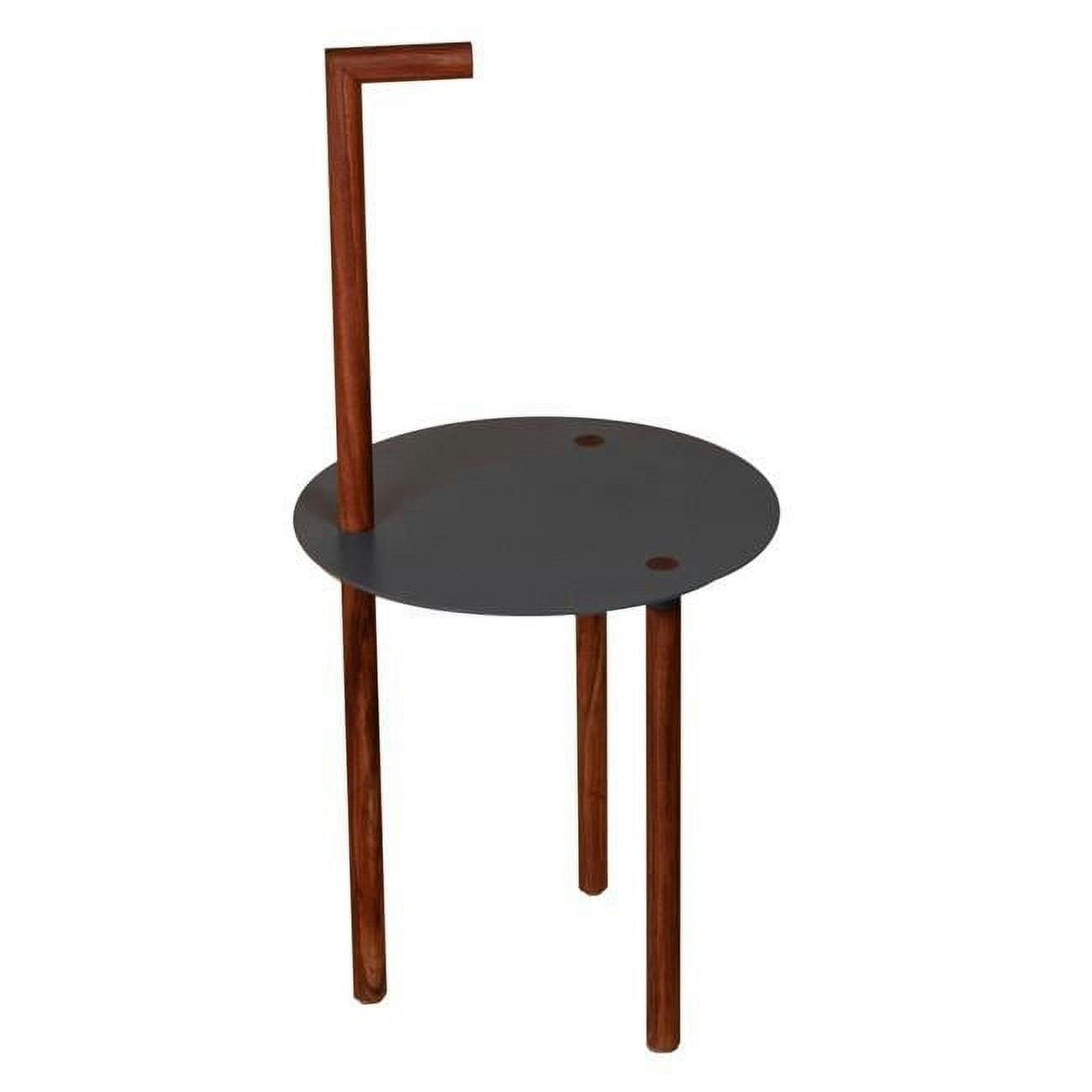 Transitional Round Metal & Wood End Table with Inbuilt Pole, Brown & Black