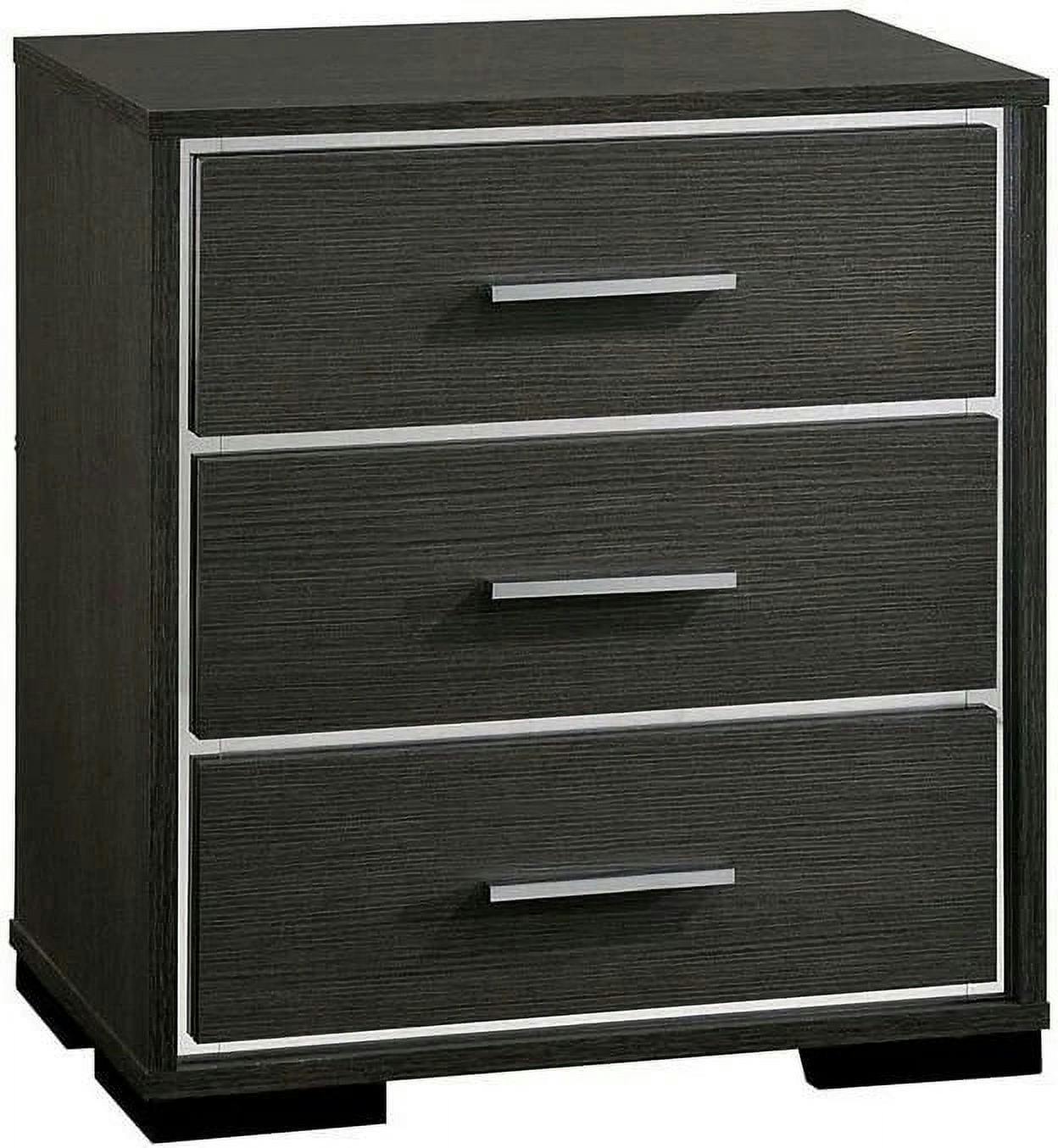 Contemporary Warm Gray 3-Drawer Nightstand with Chrome Trim