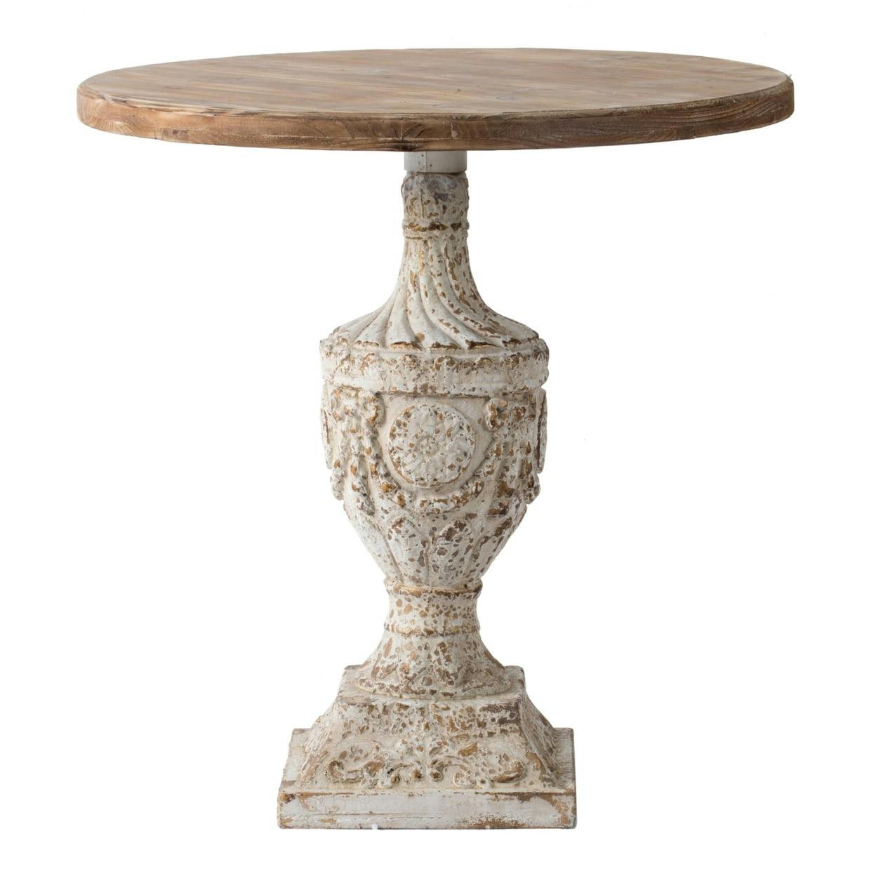 31" Round Weathered Fir Wood Pedestal Accent Table with Storage