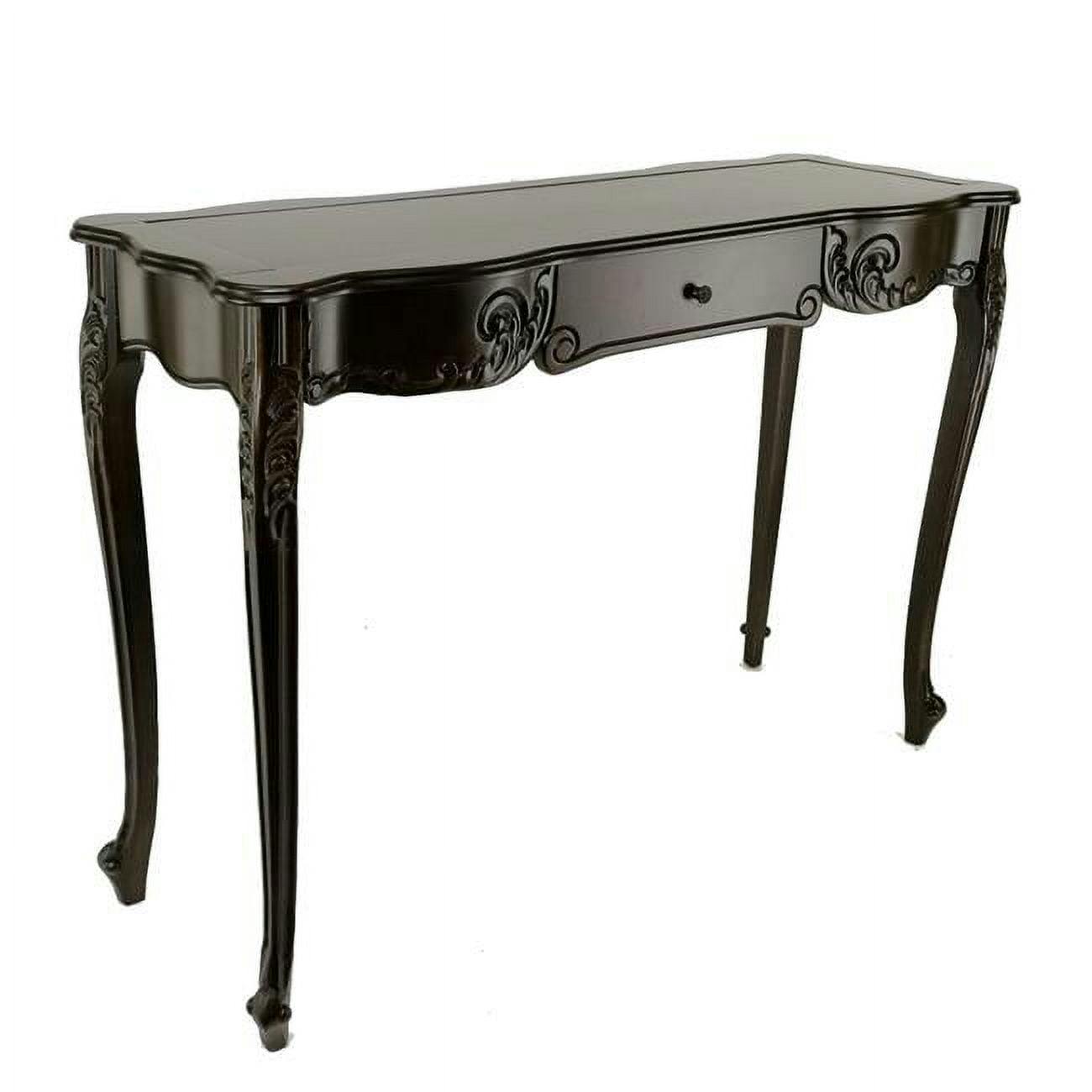 Troy Elegance 32" Dark Brown Birch Wood Console Table with Floral Carvings