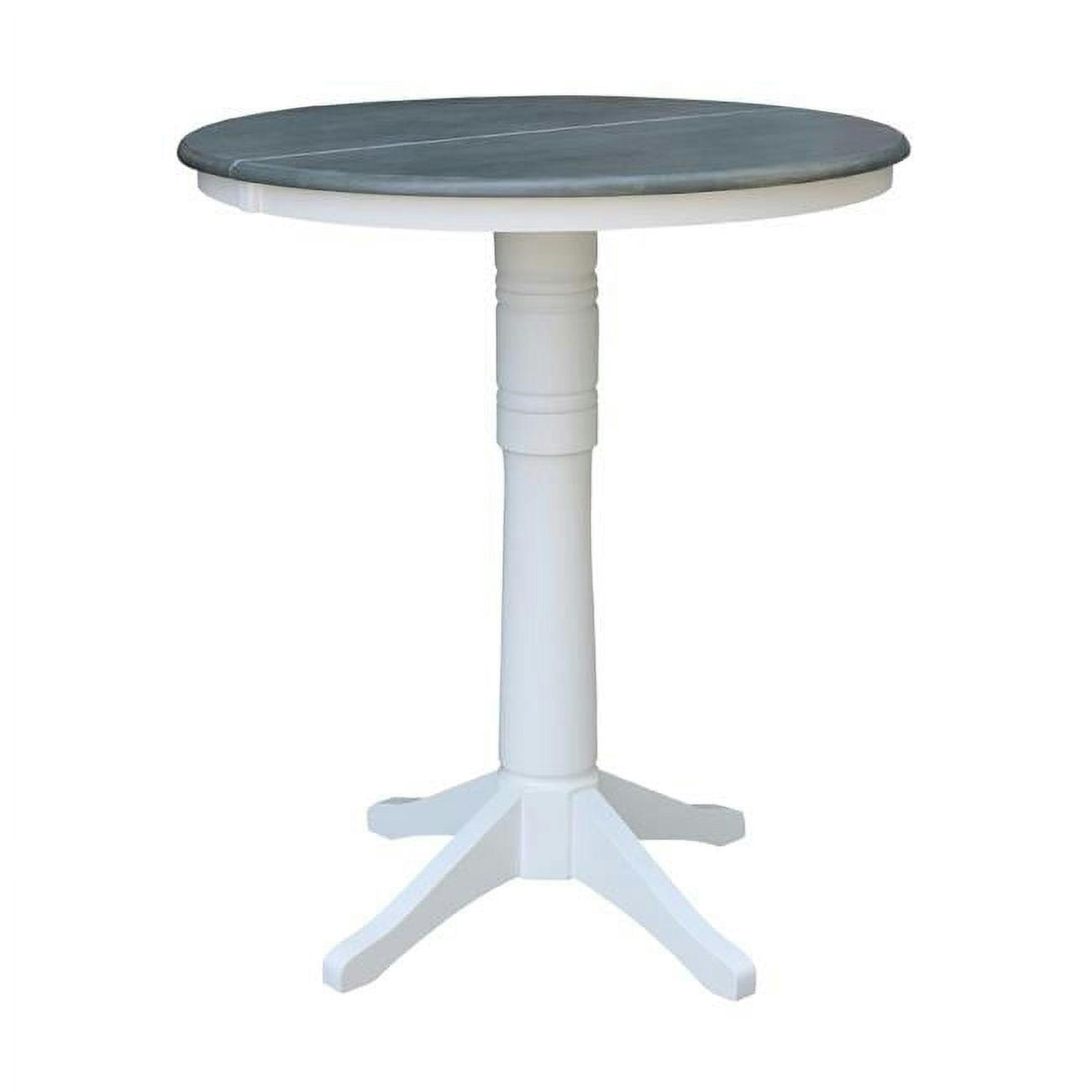 Heather Gray 50" Round Solid Wood Pedestal Bar Height Table with Extendable Leaf
