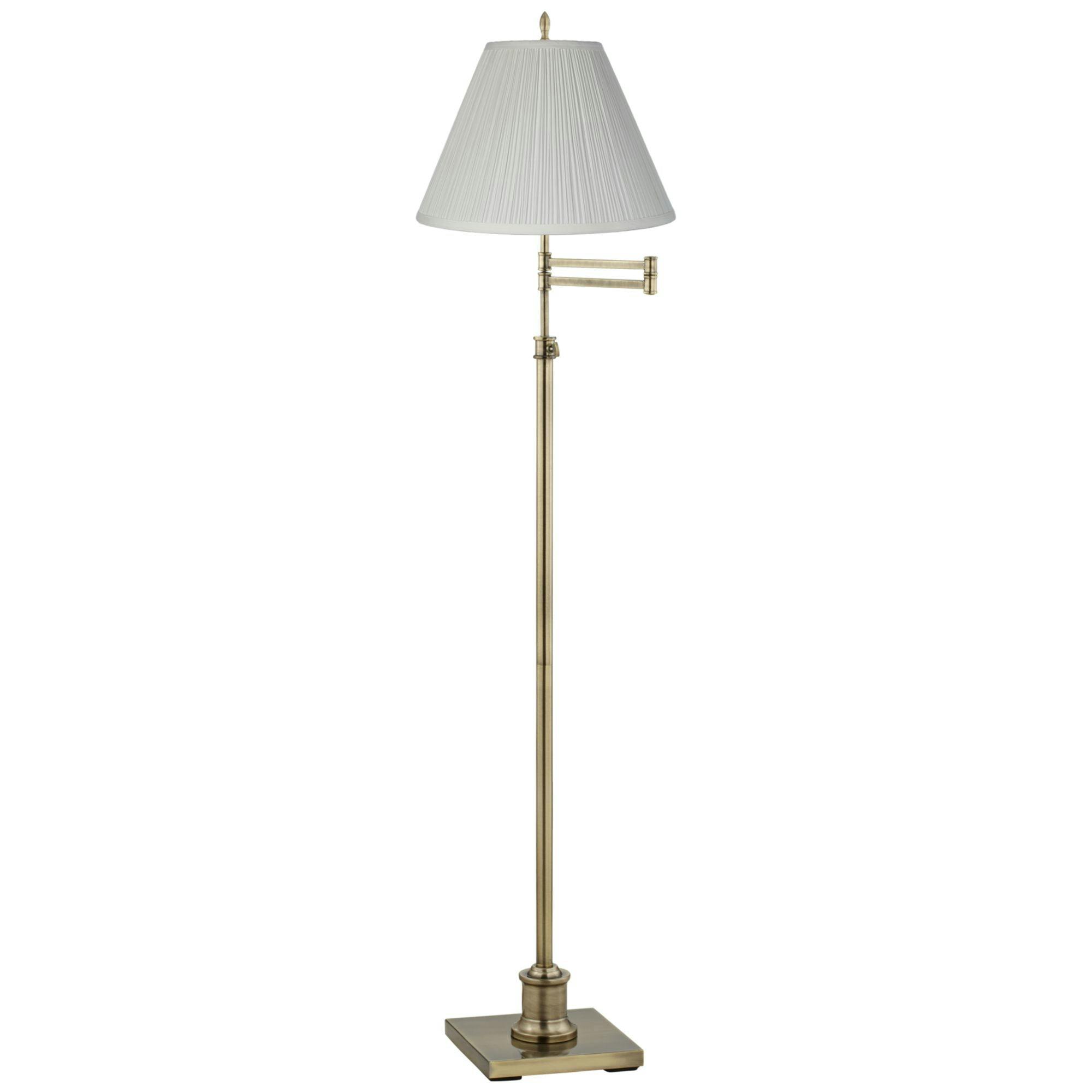 Westbury Brass Swing Arm Floor Lamp with White Pleated Shade
