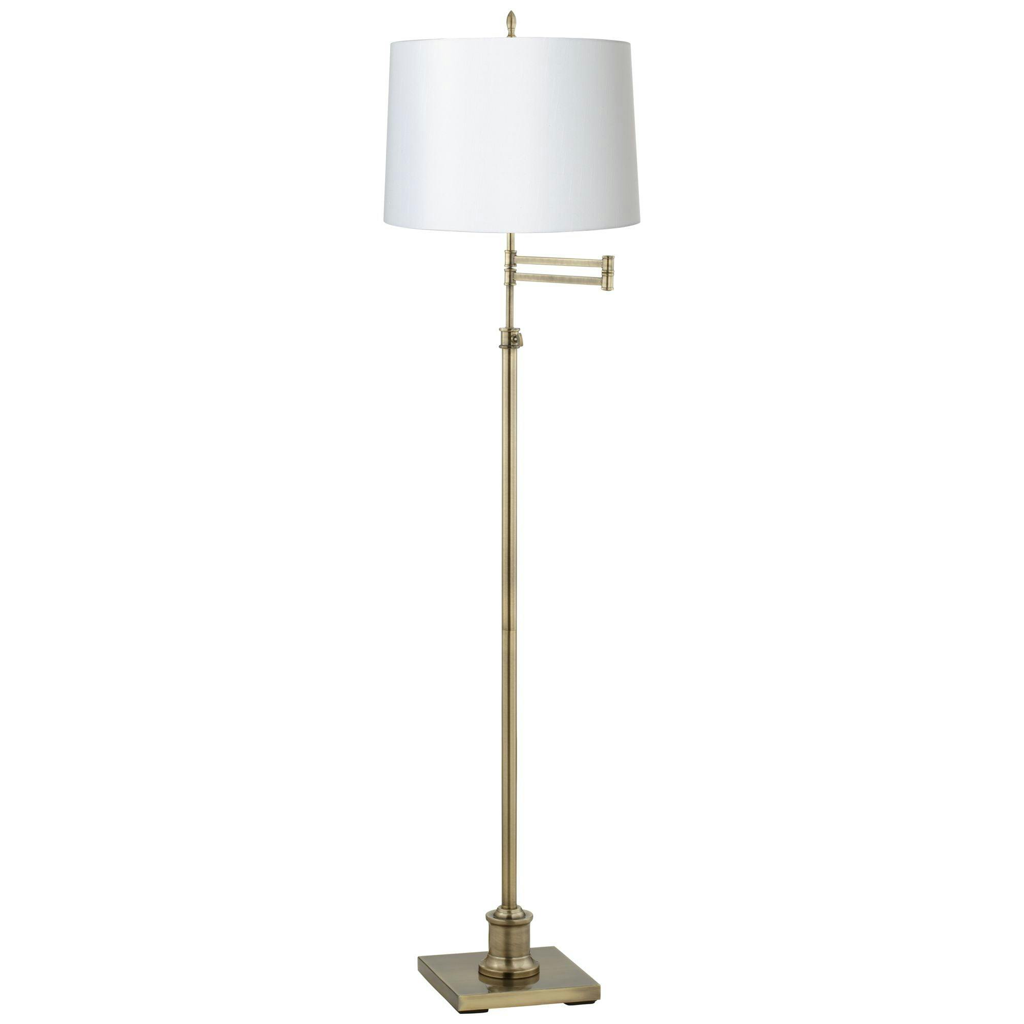 Adjustable Antique Brass Swing Arm Floor Lamp with White Drum Shade
