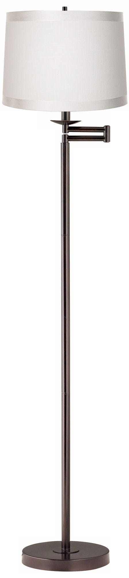 Elegant Bronze Swing Arm Floor Lamp with Off-White Drum Shade