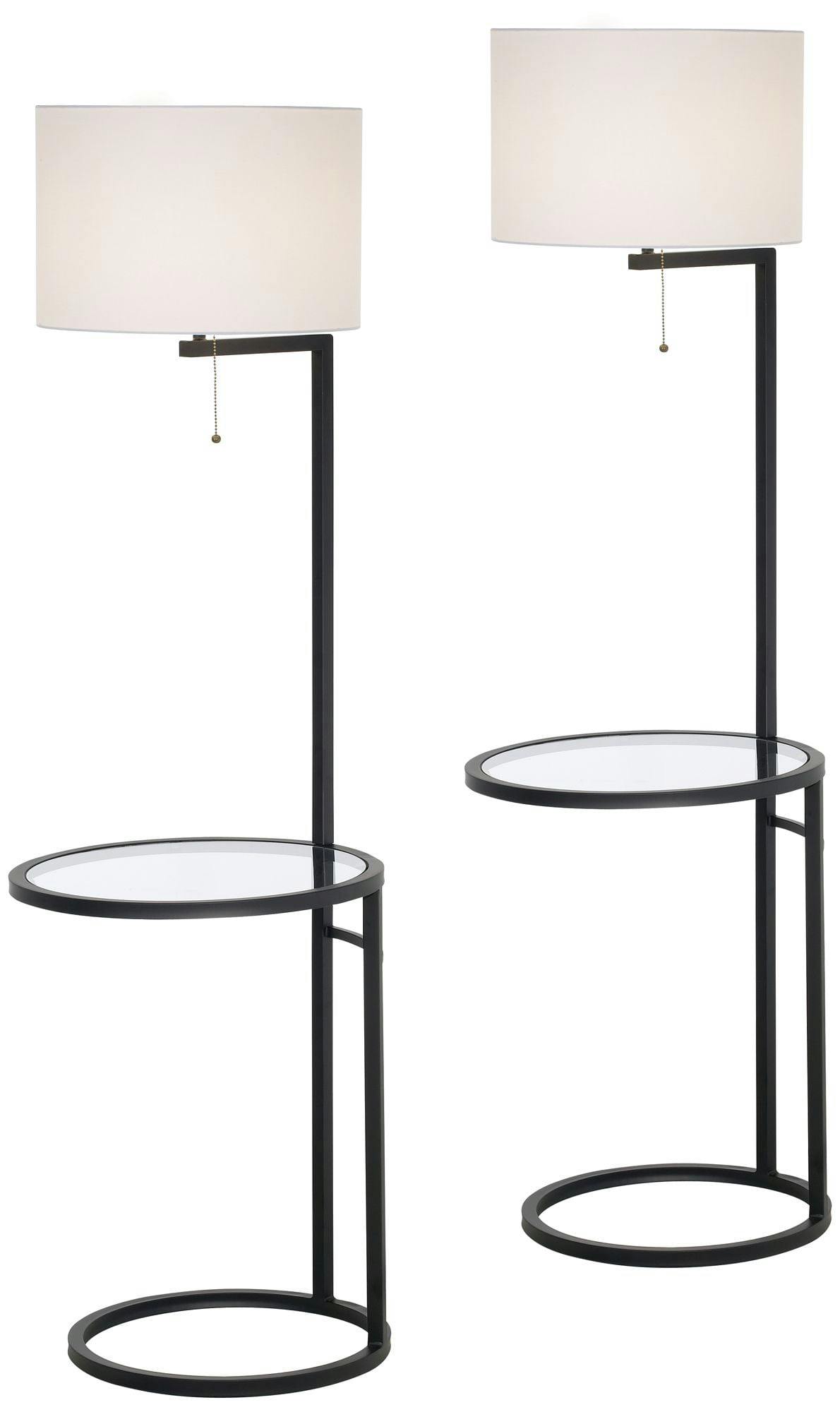 Modern Black Metal Floor Lamps with Tray Table, Set of 2
