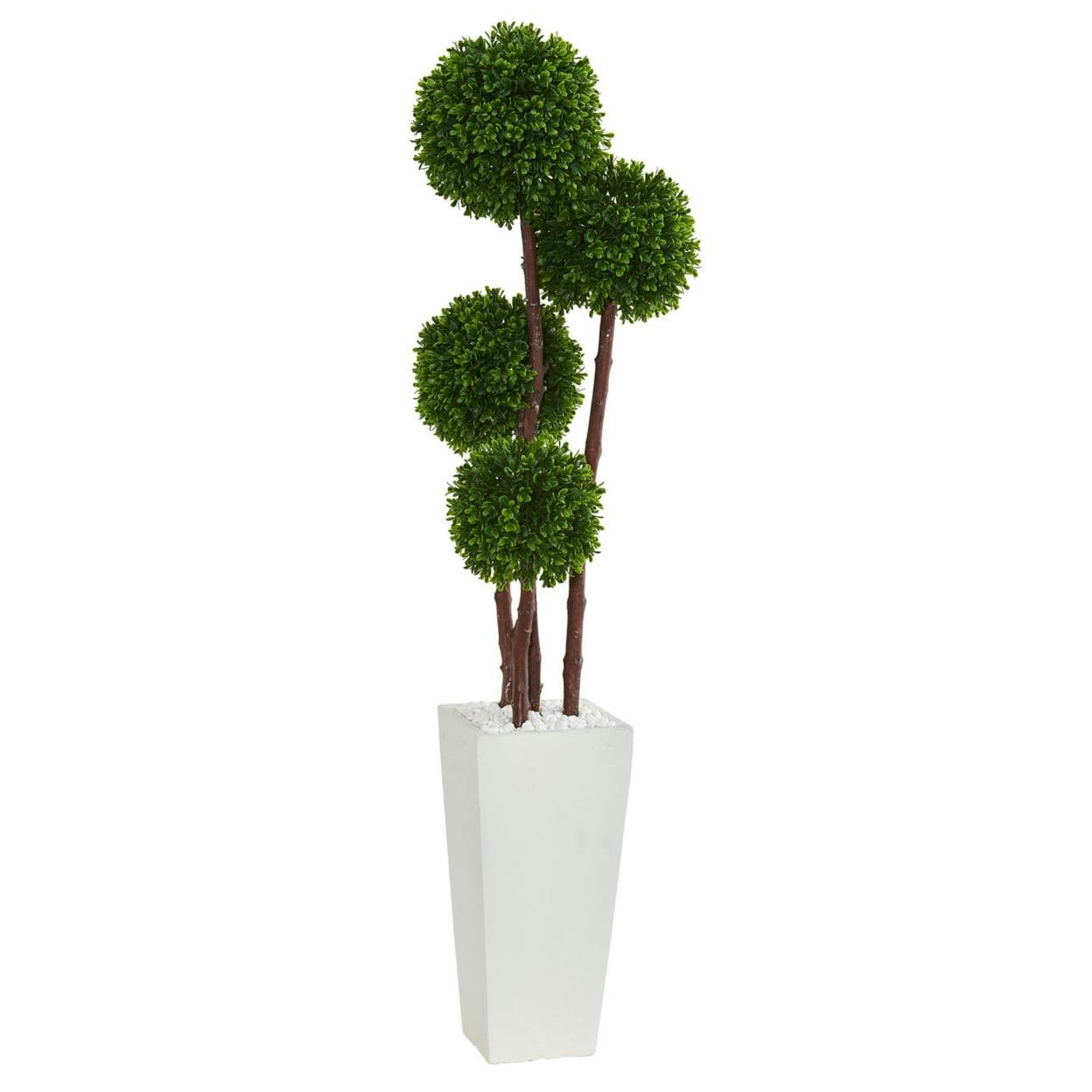 Elegant 4' UV-Resistant Boxwood Topiary in White Planter