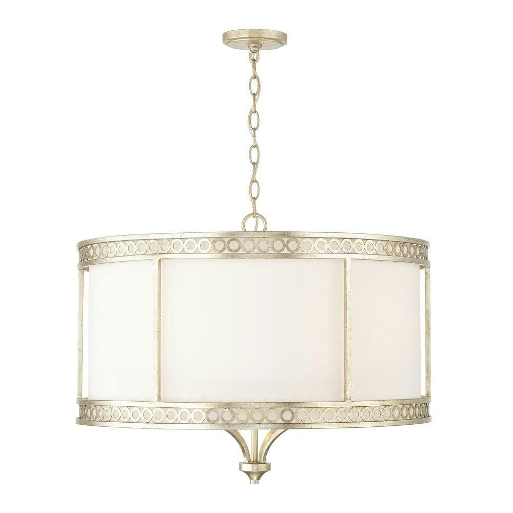 Isabella Winter Gold 4-Light Pendant with White Fabric Shade