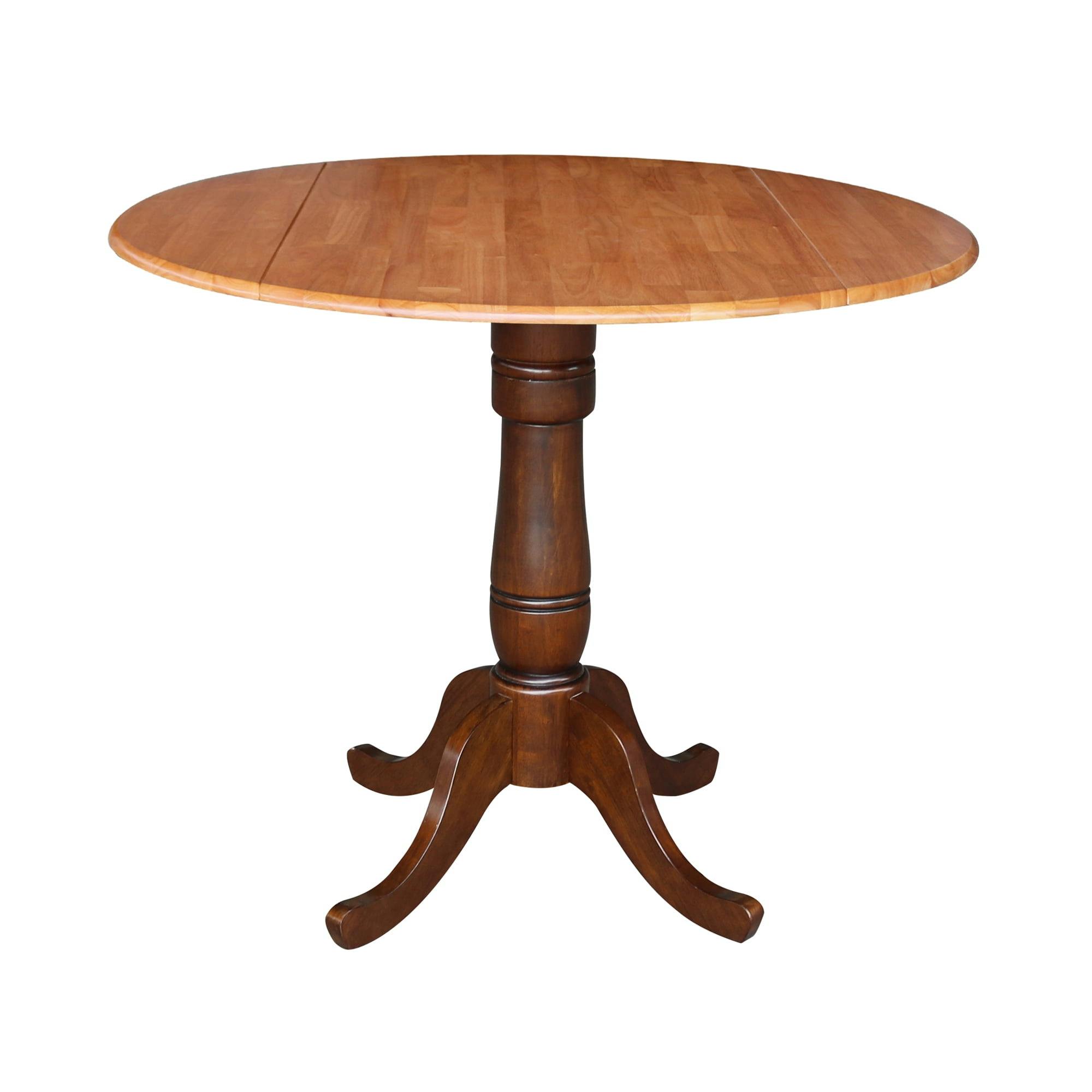 Cinnamon Espresso 42" Round Wood Pedestal Counter Height Extendable Table