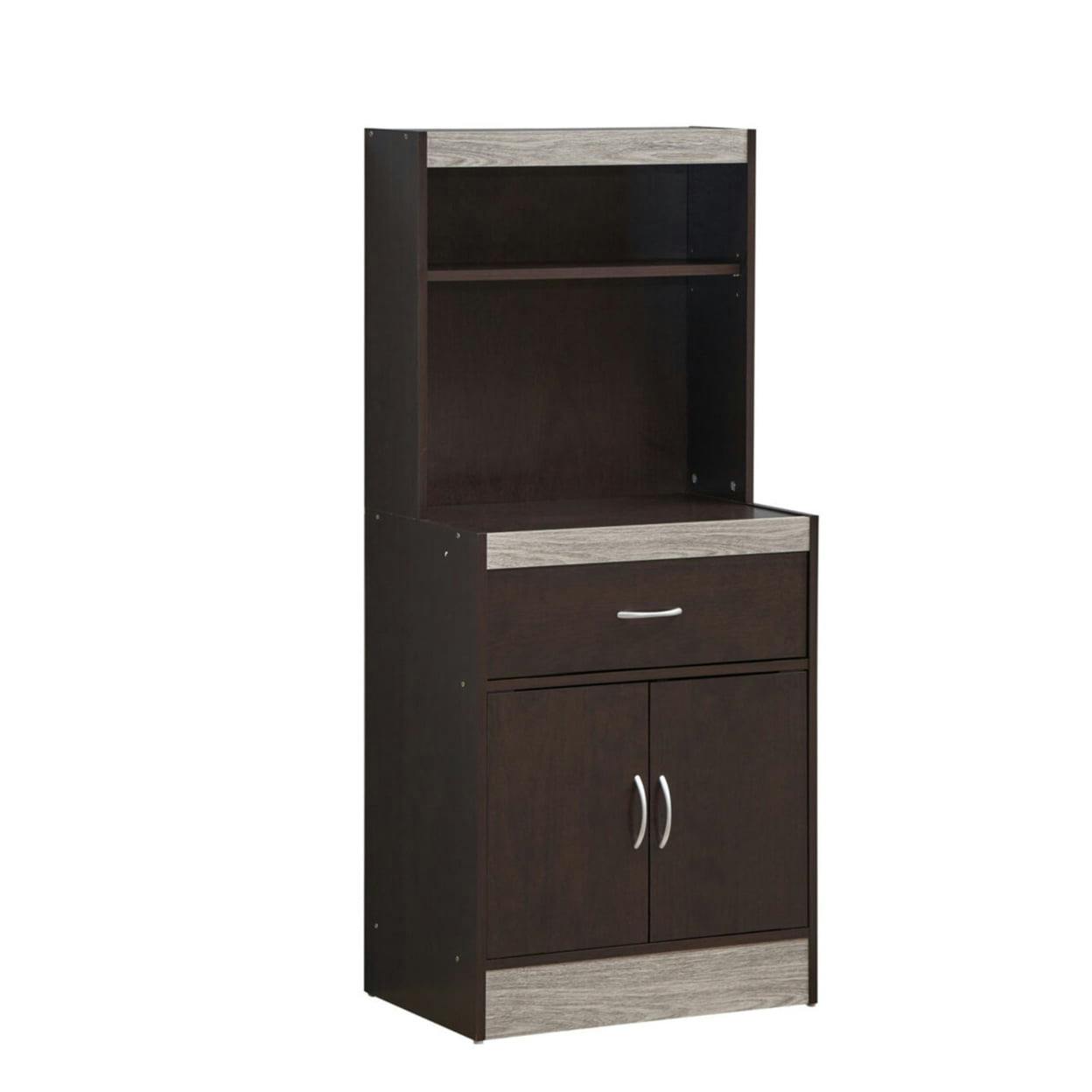 Hodedah 54" Chocolate-Grey Open Shelf and Enclosed Storage Kitchen Cabinet