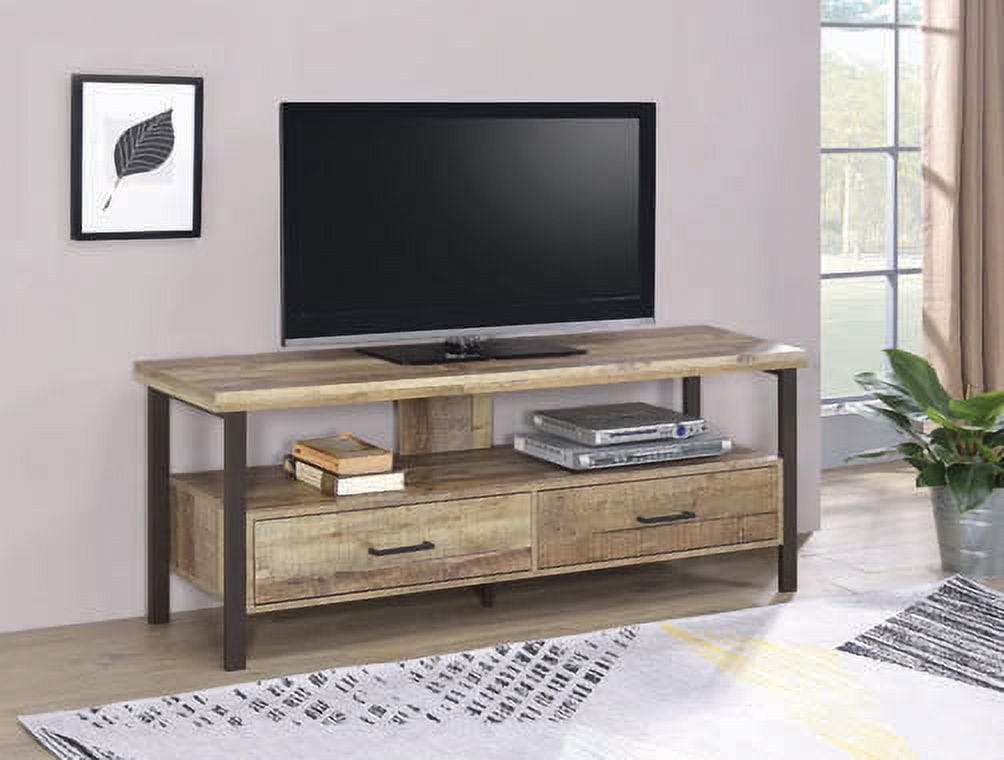 Transitional Weathered Pine and Black 59" TV Console with Cabinet