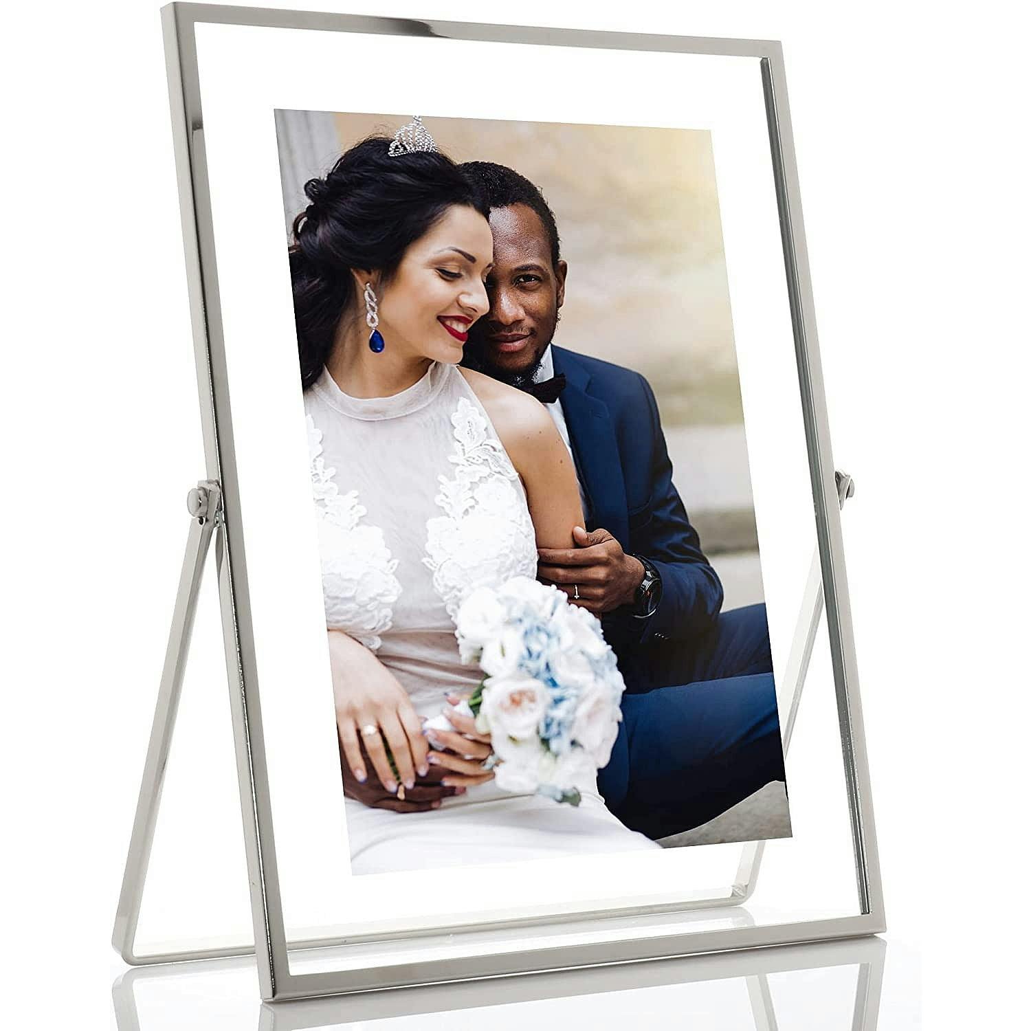 Elegant 5x7 Silver Metal and Glass Floating Picture Frame