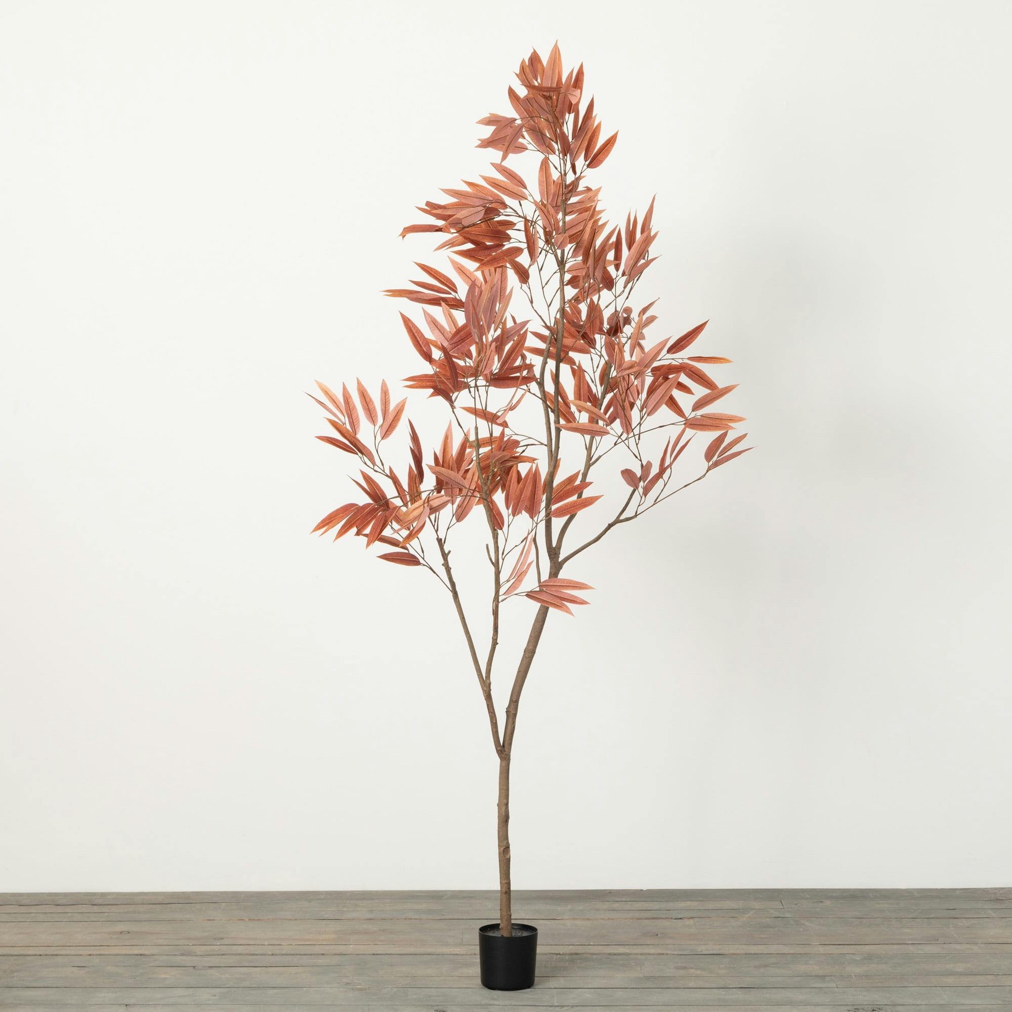 6'3" Elegant Artificial Mango Leaf Tree in Brown