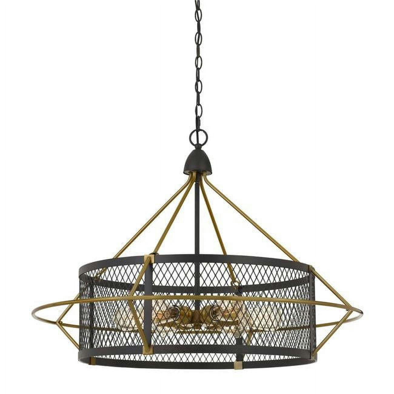 Elegant 33" Black and Gold Metal Mesh Chandelier with 6 Bulbs