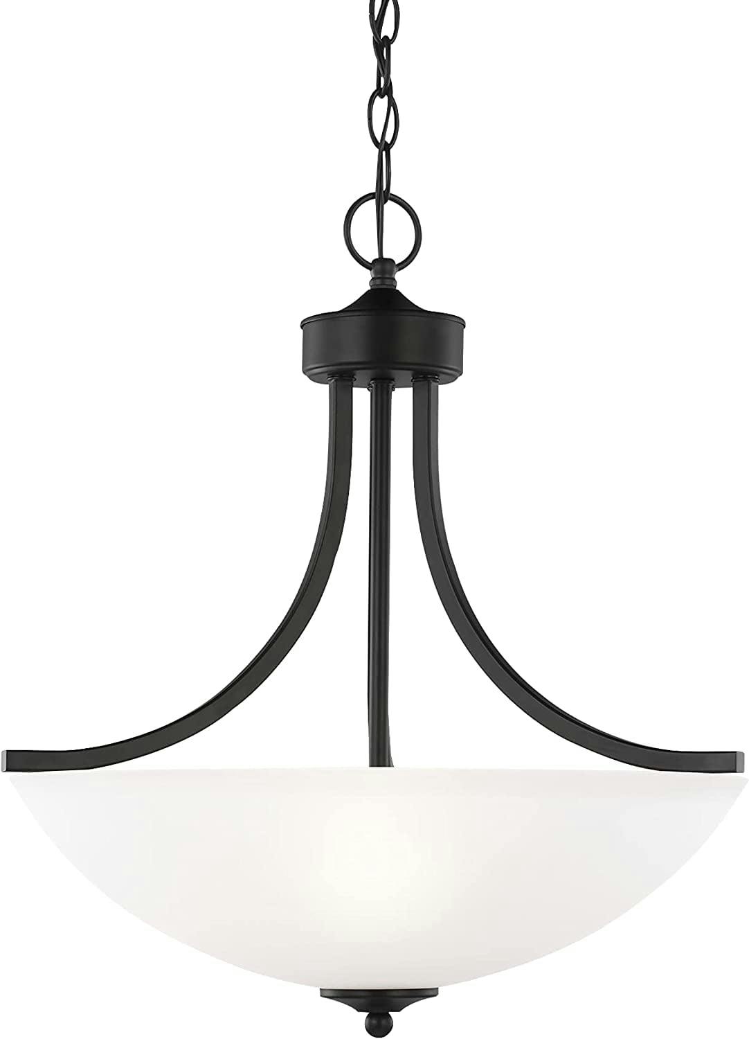 Midnight Black 3-Light Transitional Indoor/Outdoor Pendant with Satin Etched Glass