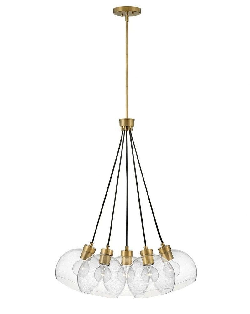Rumi Modern 5-Light Pendant in Lacquered Brass with Clear Seedy Glass