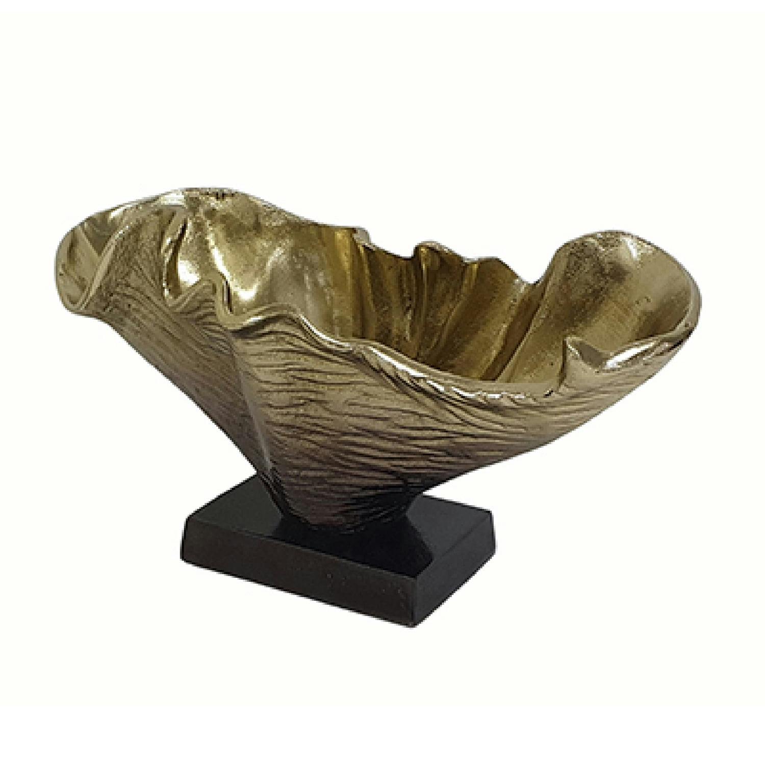 Claudette Gold and Black Aluminum Floral-Inspired Bowl