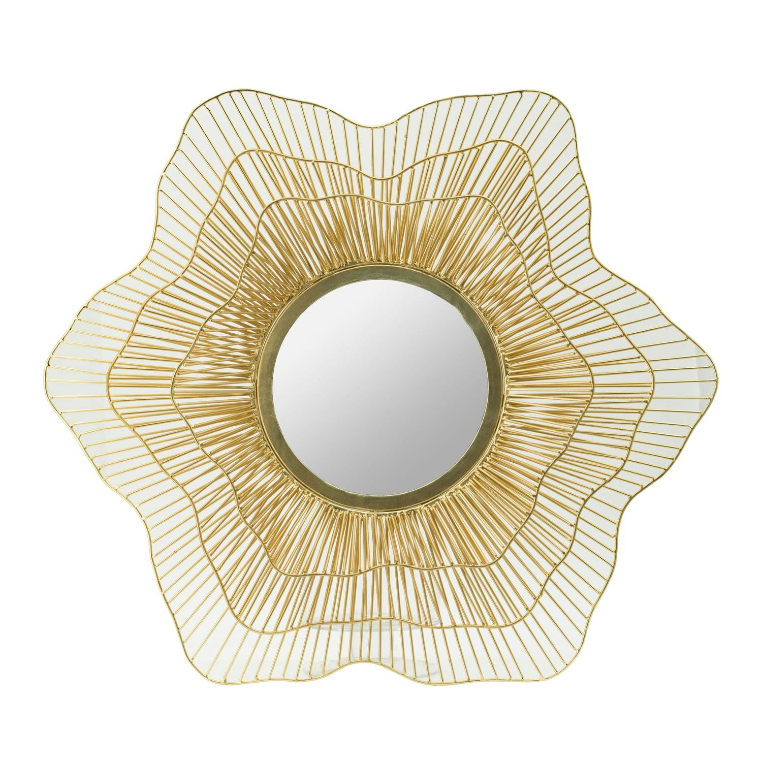 27" Gold Sunburst Round Wall Mirror with Metal Frame