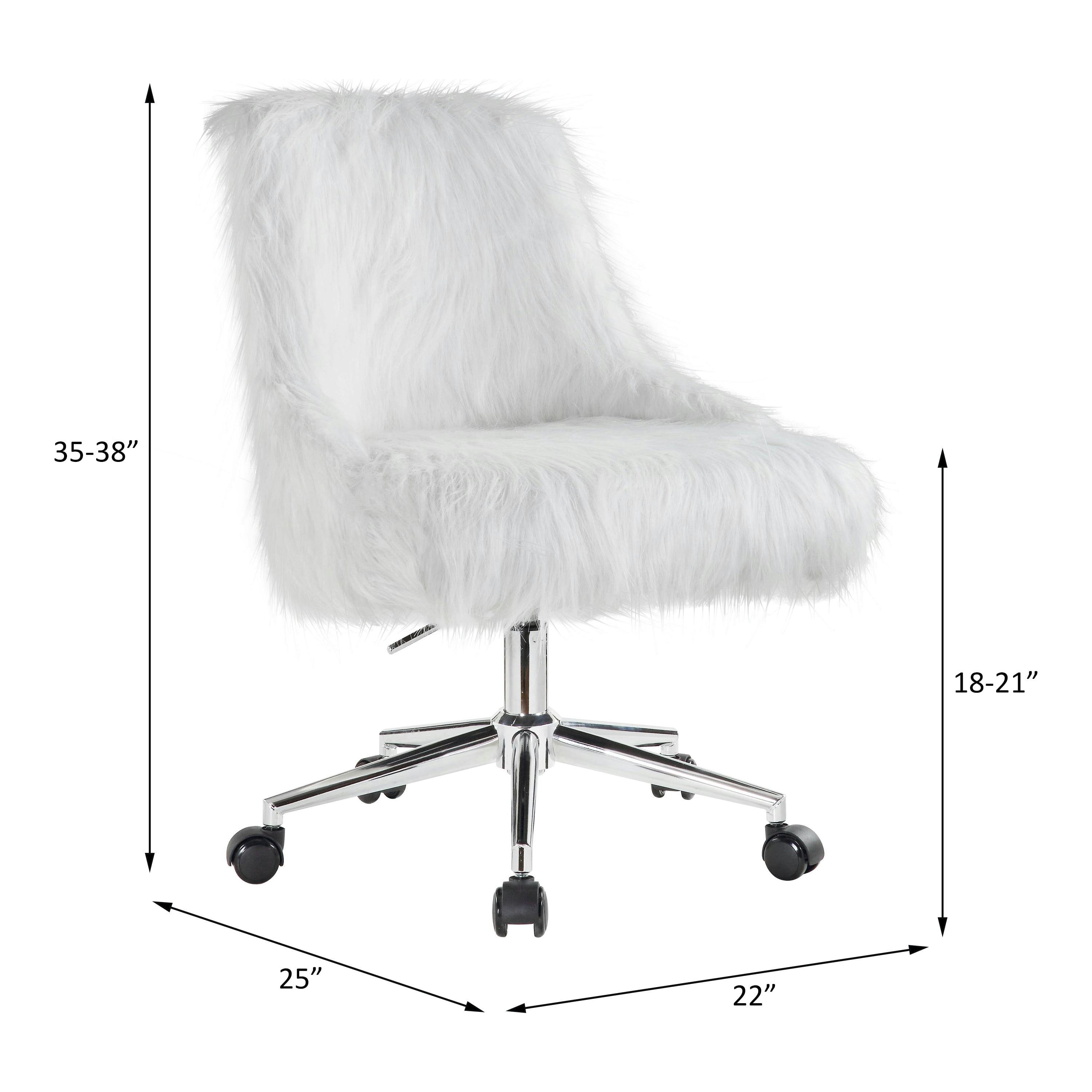 Arundell II Luxurious White Faux Fur & Chrome Swivel Office Chair