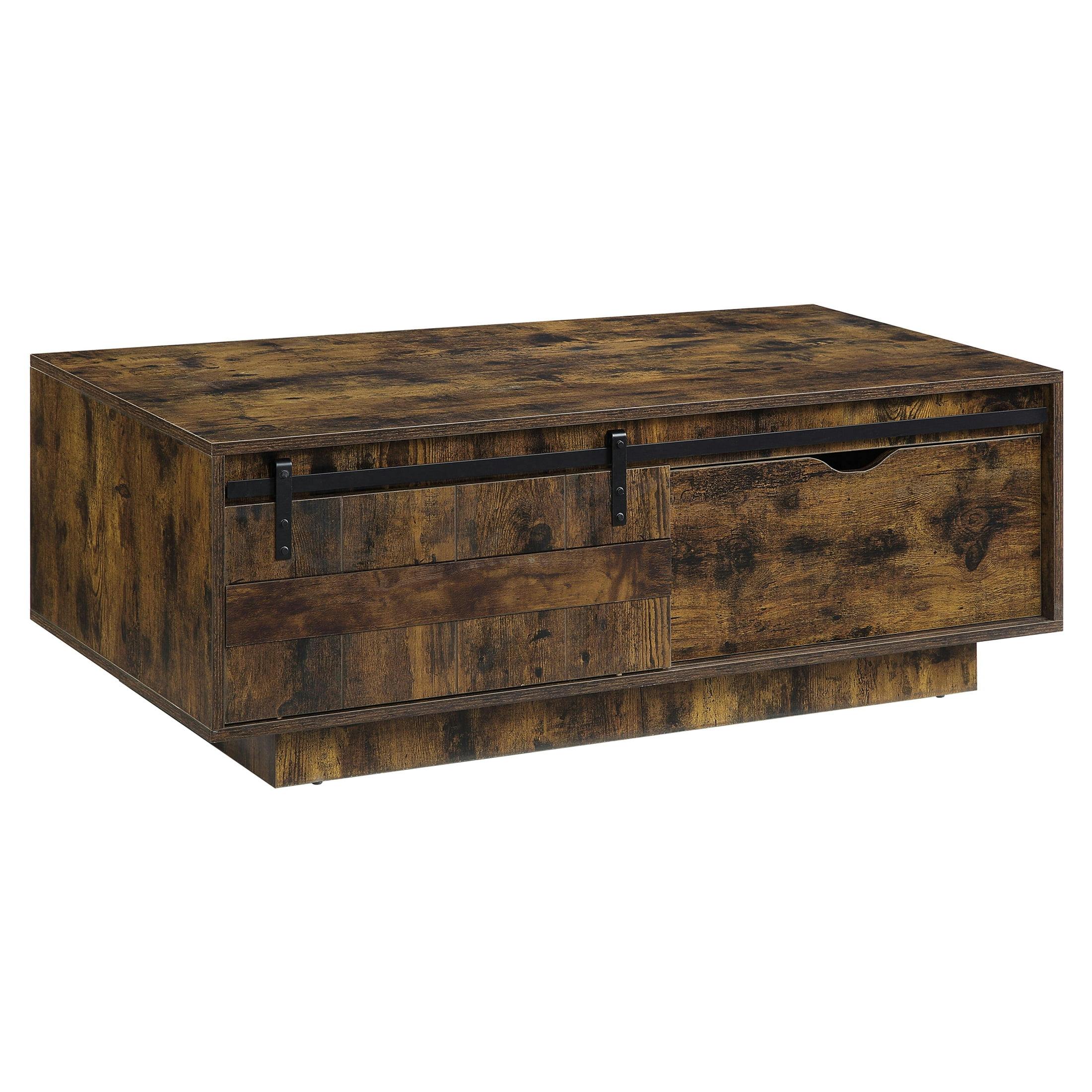 Bellarosa Rustic Oak Rectangular Storage Coffee Table with Metal Accents