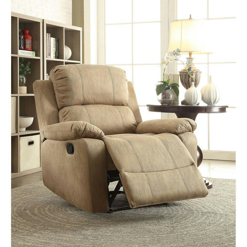 Light Brown Polished Microfiber Wood Recliner with Memory Foam