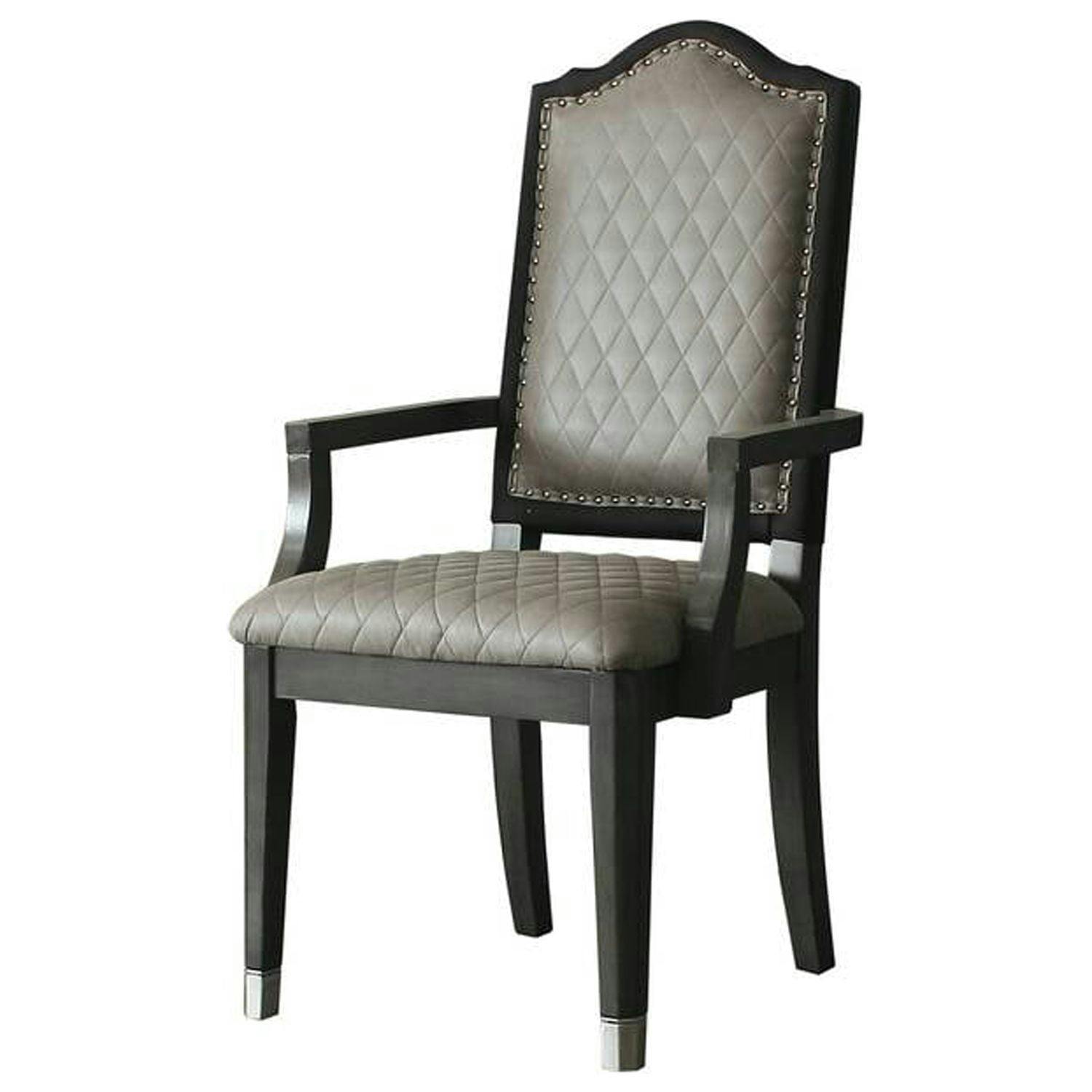 Beatrice High-Back Two-Tone Gray Fabric & Charcoal Wood Arm Chair