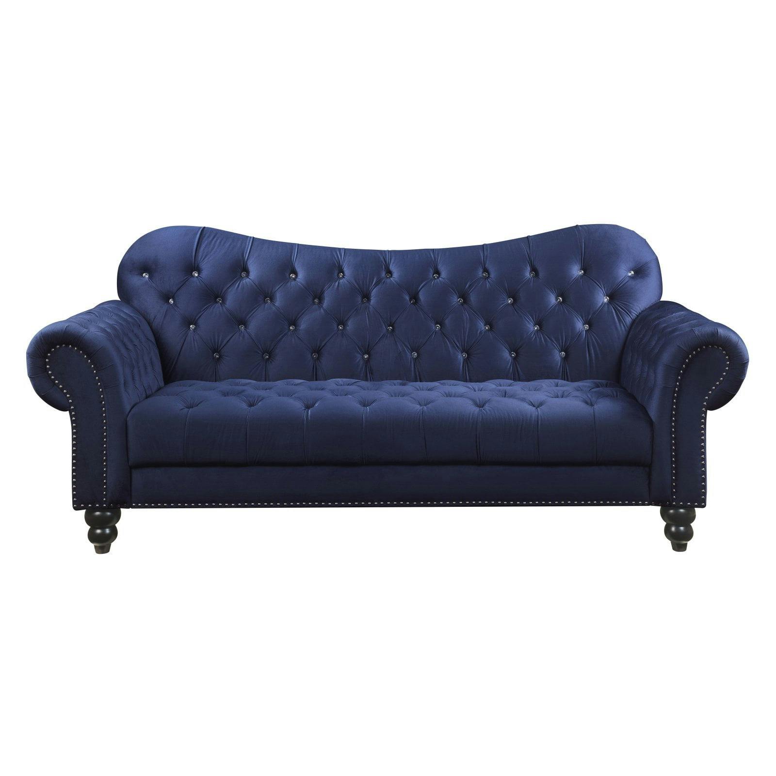 Luxurious Navy Blue Velvet Chesterfield Sofa with Nailhead Accents