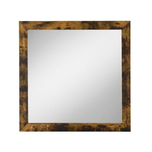 Rustic Oak Square Wooden Mirror with Industrial Charm
