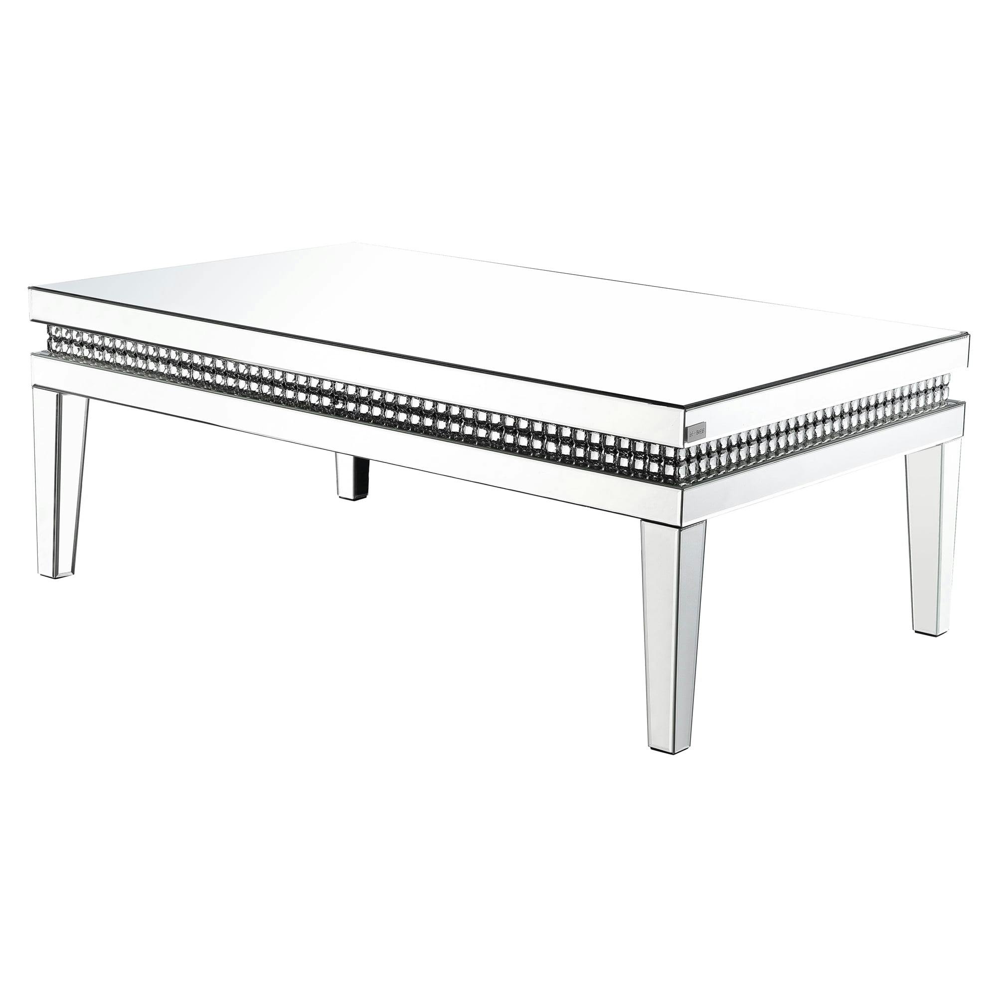 Lotus 53'' Rectangular Mirrored Wood Coffee Table with Faux Crystals