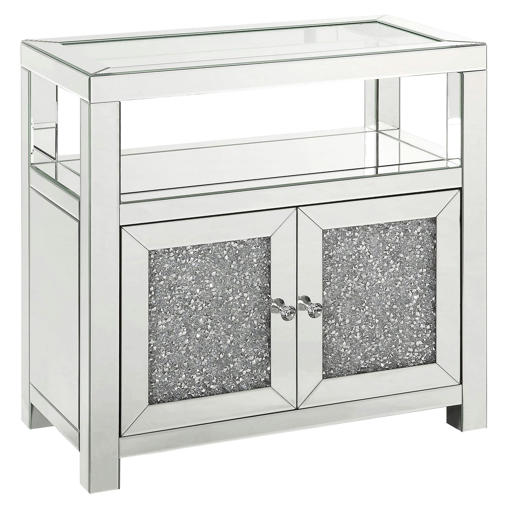 Noralie 35" Glamorous Mirrored Freestanding Cabinet with Faux Diamonds
