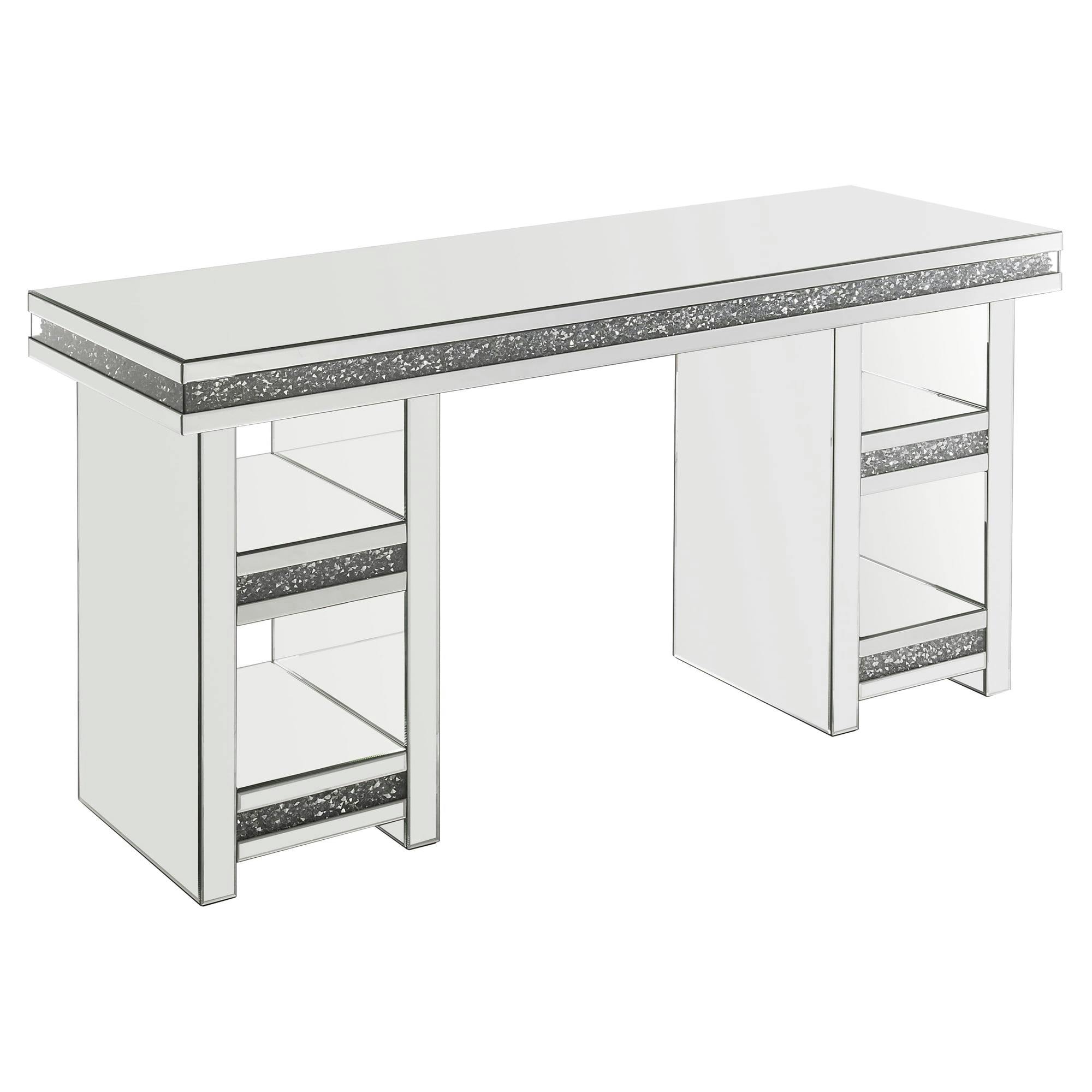 Noralie 31'' Glam Mirrored Writing Desk with Faux Diamond Trim