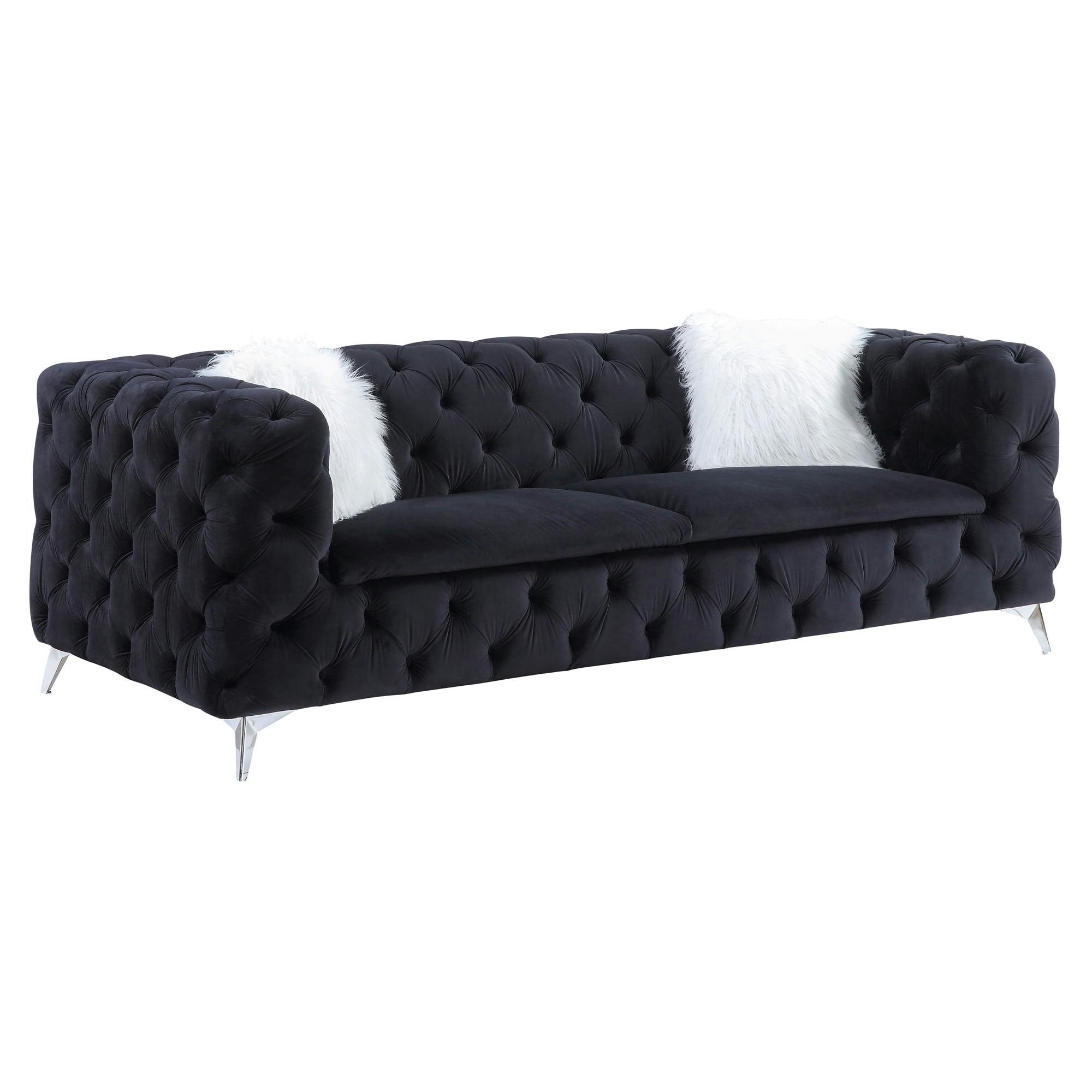 Phifina 91'' Black Velvet Tufted Sofa with Removable Cushions