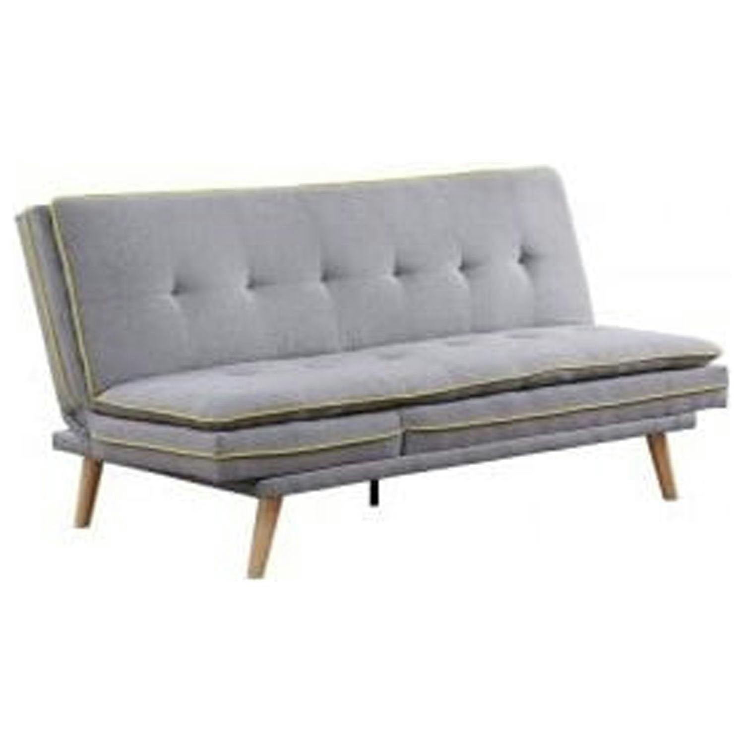 Gray Linen and Oak Wood Tufted Sleeper Sofa