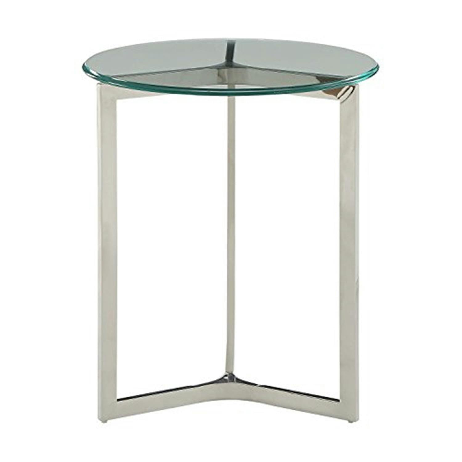Volusius 26" Round Stainless Steel & Clear Glass End Table