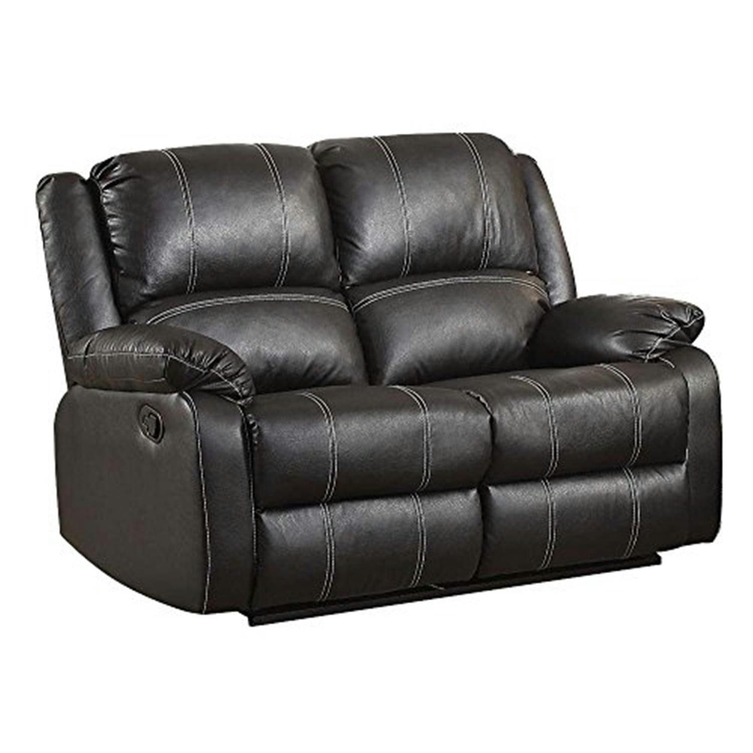 Zuriel 60'' Black Faux Leather Reclining Loveseat with Cup Holders