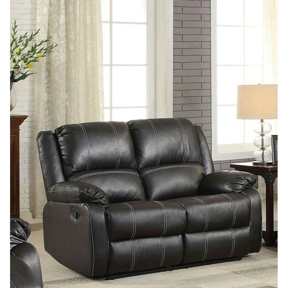 Zuriel 60'' Black Faux Leather Reclining Loveseat with Cup Holders